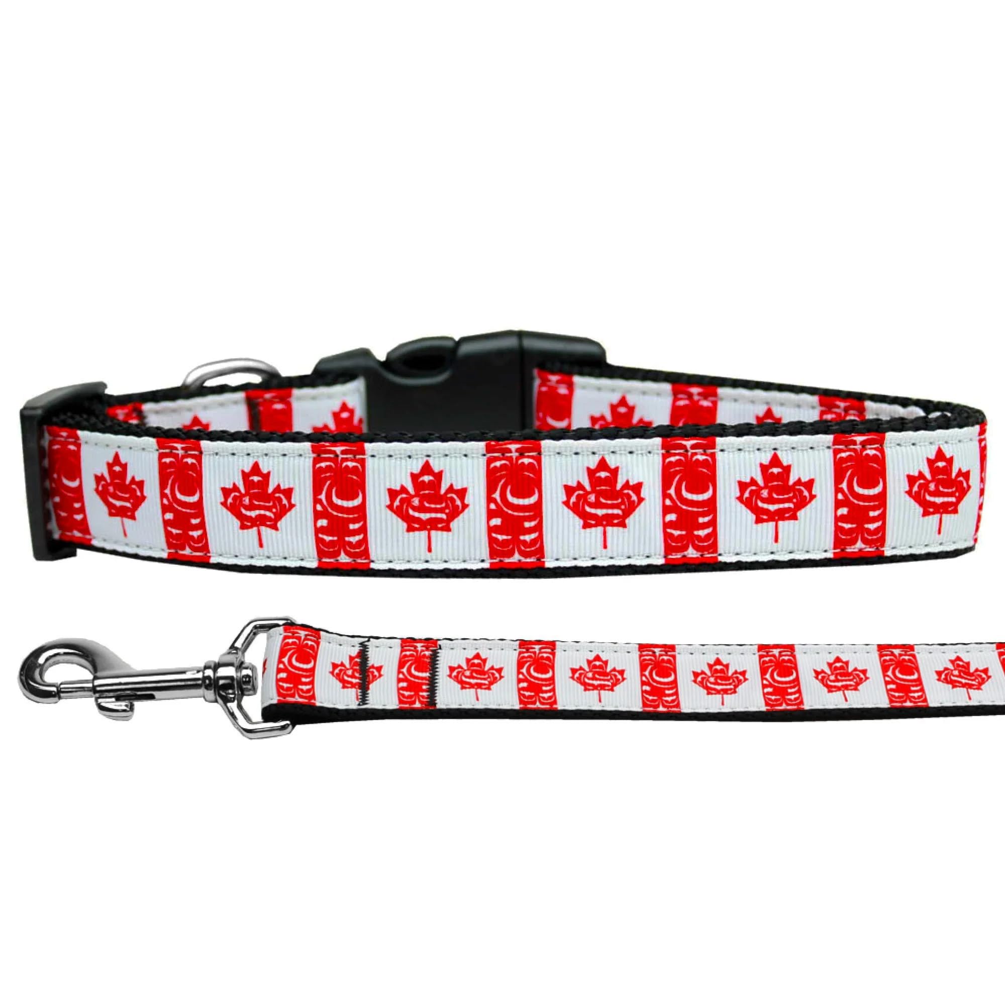 Pet Dog & Cat Nylon Collar or Leash, "Canadian Flag In Swirls" 3/8" w x 6 ft. leash