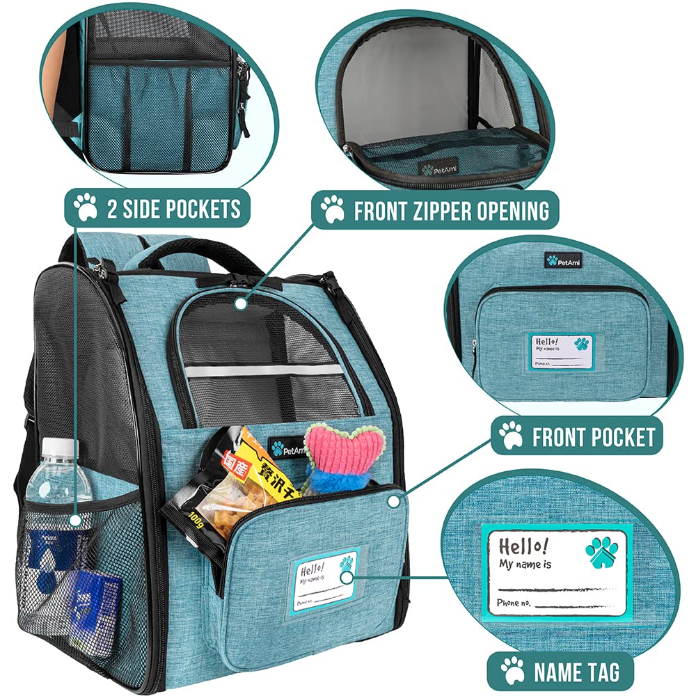 Petami Dog Backpack Carrier For Small Large Cat, Pet, Puppy, Ventilated Pet Hiking Backpack Travel Bag, Airline Approved Cat Backpack Carrier, Camping Biking Dog Bag Up To 18Lbs Pet, Teal Turquoise