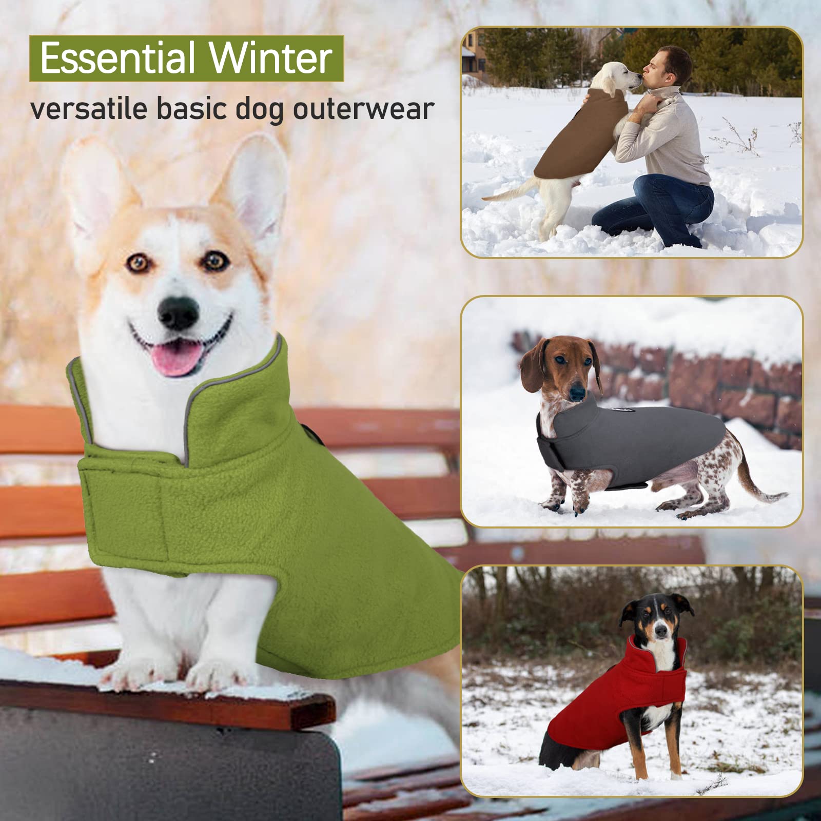 DENTRUN Windproof Winter Warm Fleece Large Dog Coat Reversible Puppy Jacket Reflective Soft Pet Vest, Cold Weather Dog Sweater A
