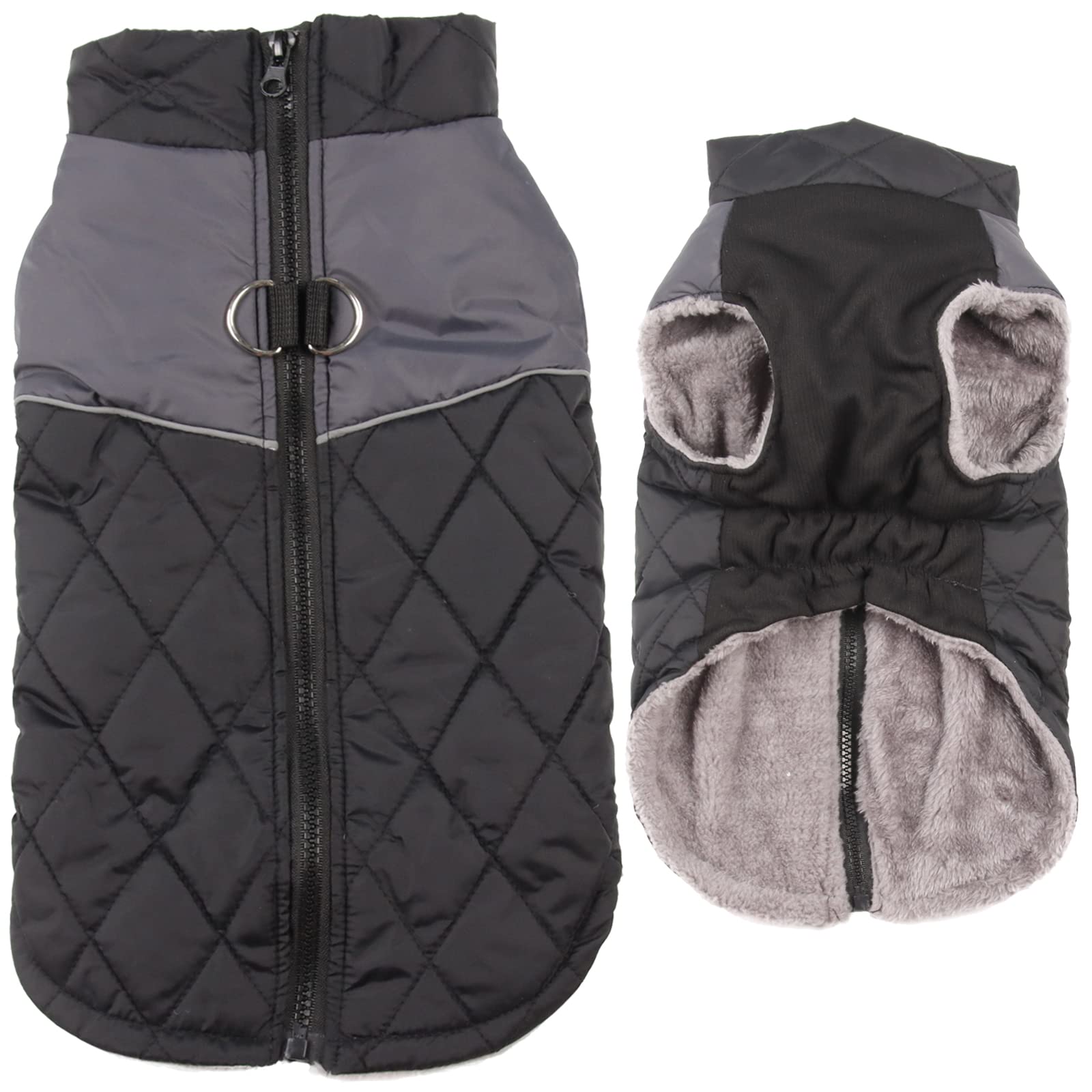 Joydaog Warm Fleece Dog Coats For Small Dogs,D-Rings Waterproof Puppy Jacket For Cold Winter,Black S