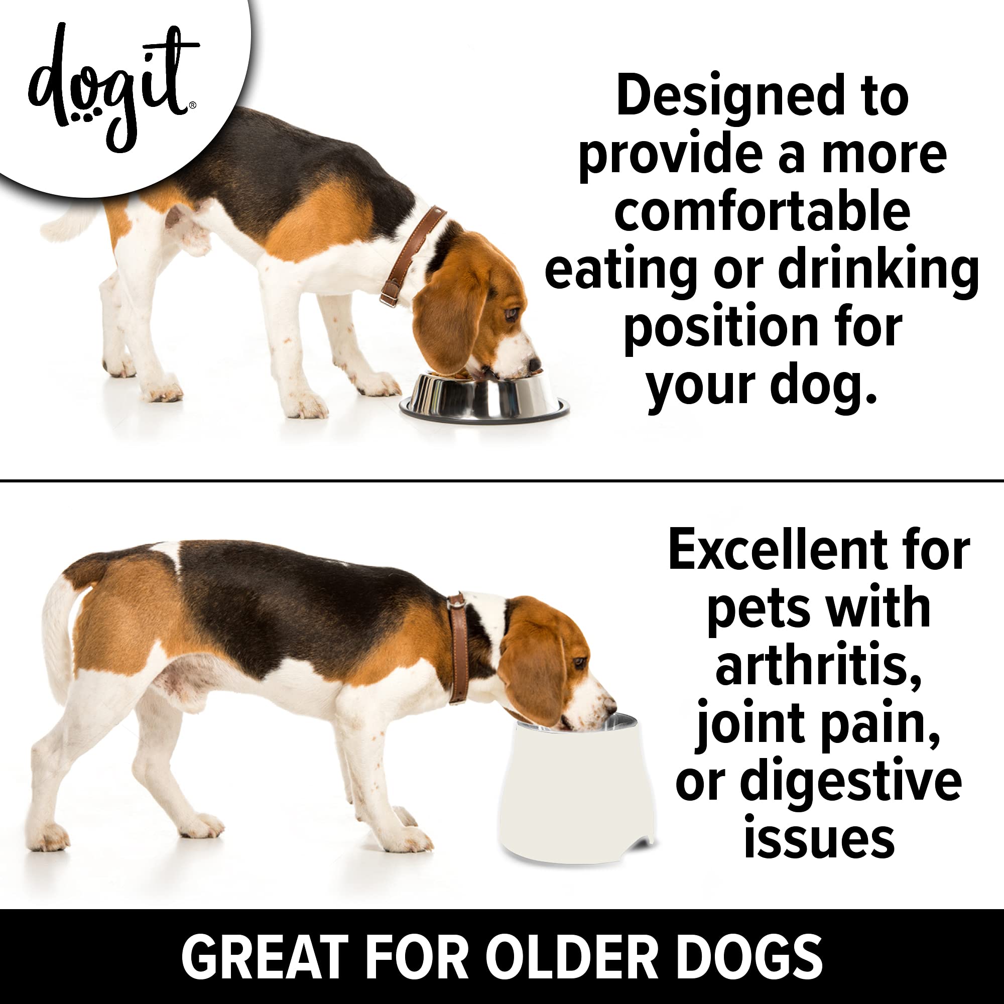 Dogit Elevated Dog Bowl, Stainless Steel Dog Food and Water Bowl for Large Dogs, White, 73753