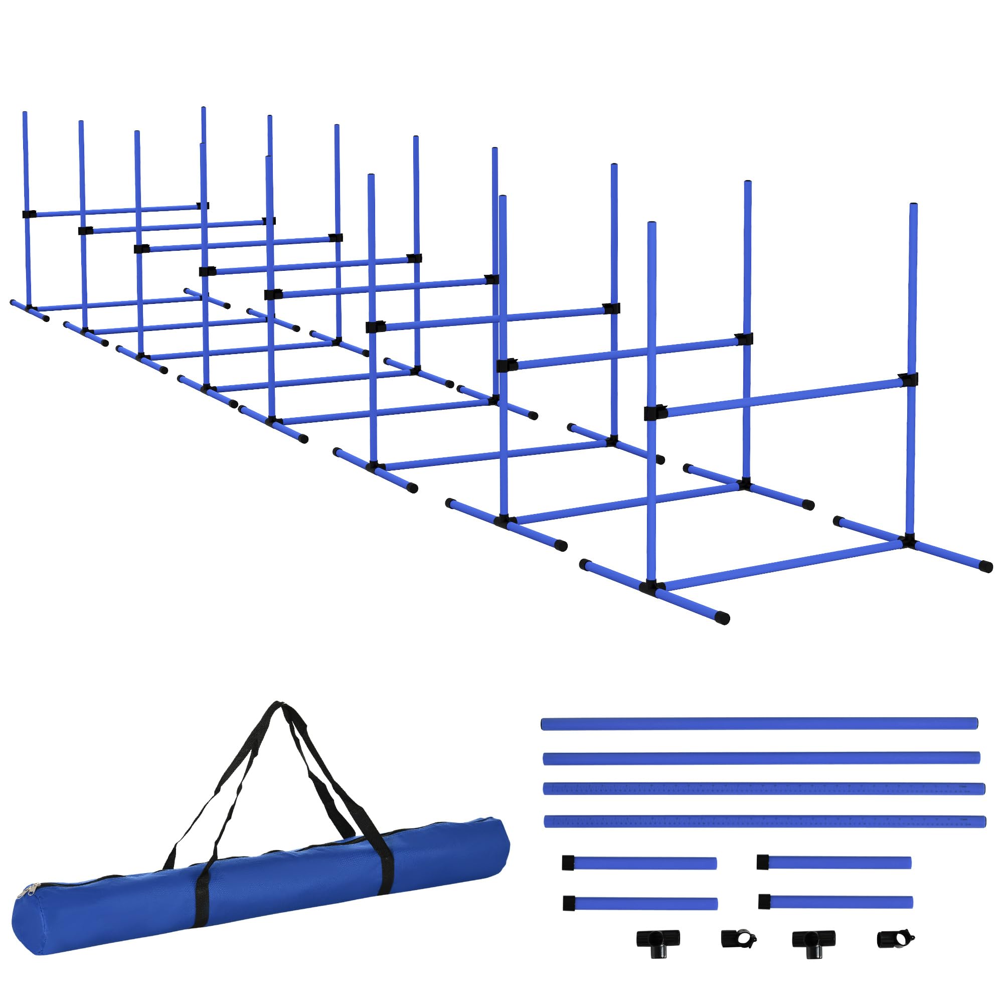 Pawhut 8 Piece Dog Agility Training Equipment For Dog Agility Course With Adjustable Height Jump Bars, Included Carry Bag, & Dis