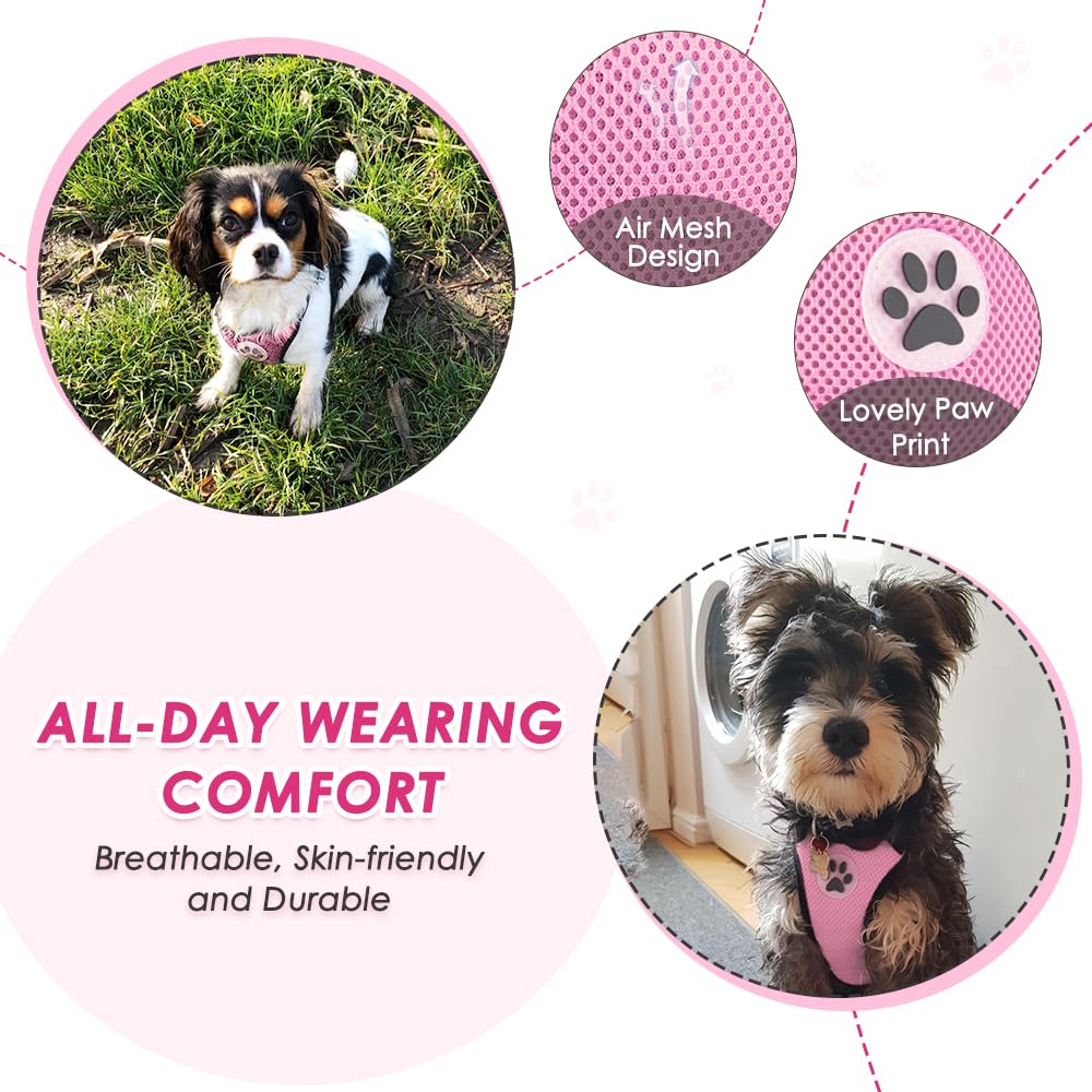 Lukovee Dog Safety Vest Harness With Seatbelt, Dog Car Harness Seat Belt Adjustable Pet Harnesses Double Breathable Mesh Fabric With Car Vehicle Connector Strap For Dog (Small, Pink - Double Clip)