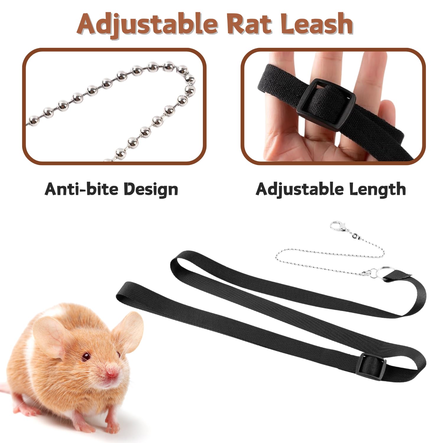 3 Pack Rat Harness And Leash - Adjustable Soft Leather Small Animal Harness Leash Traction Rope Anti-Bite Chain Training Walking