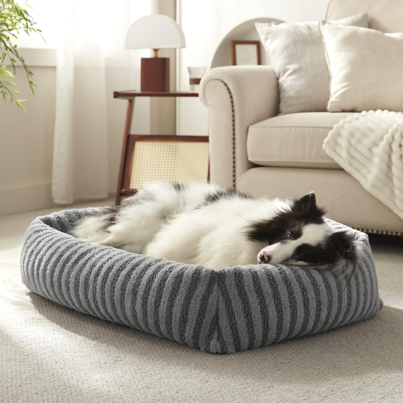 MIXJOY Dog Bed Large Size, Washable Large Dogs Bed with Removable Cover, Rectangle Doggy Beds for Big Dogs, Soft Warming Calming