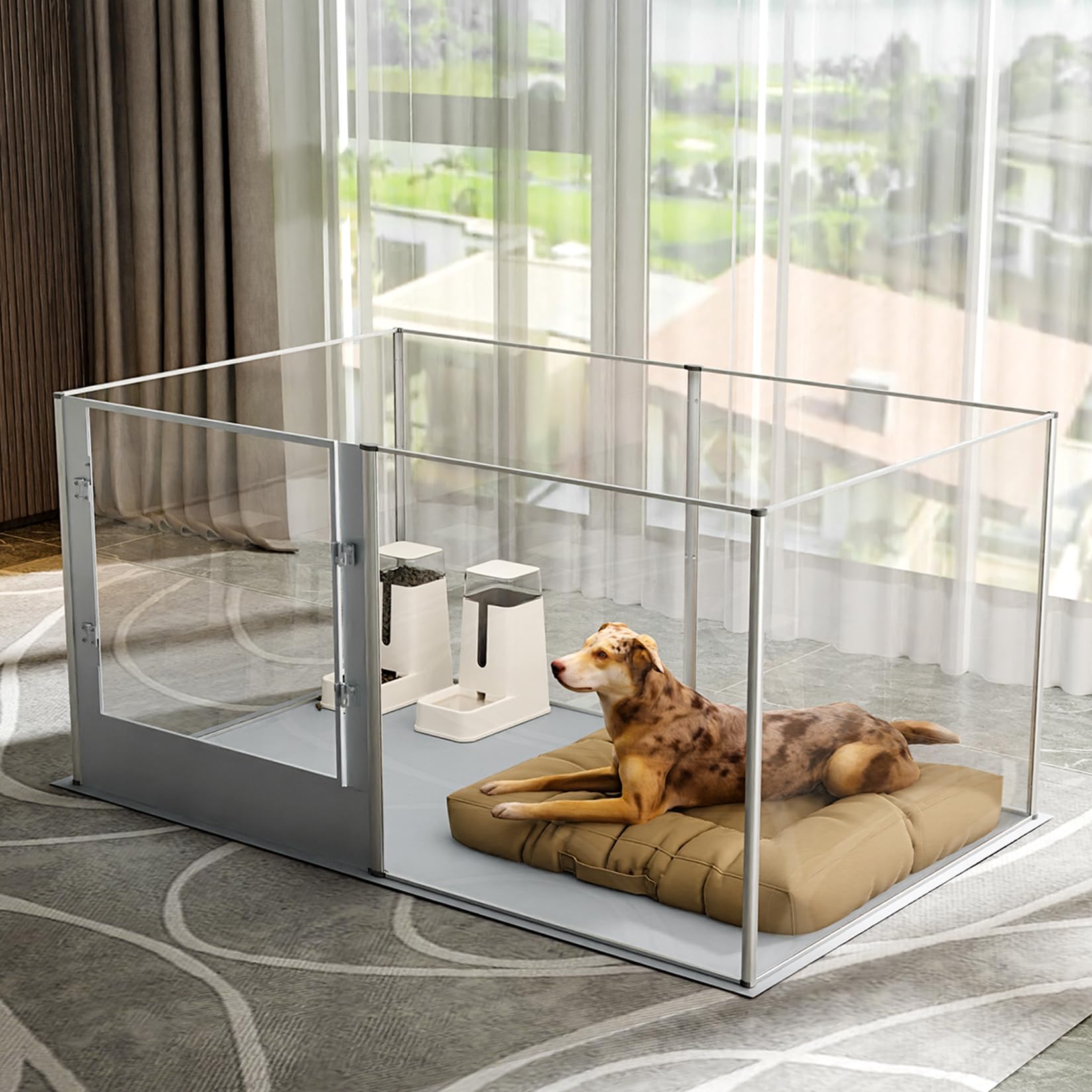 Dog Clear Playpen Fence Kennel: 32'' Extra Tall Puppy Birthing Enclosure With Waterproof Fertility Pad - 64''X43'' Pet Heavy Dut