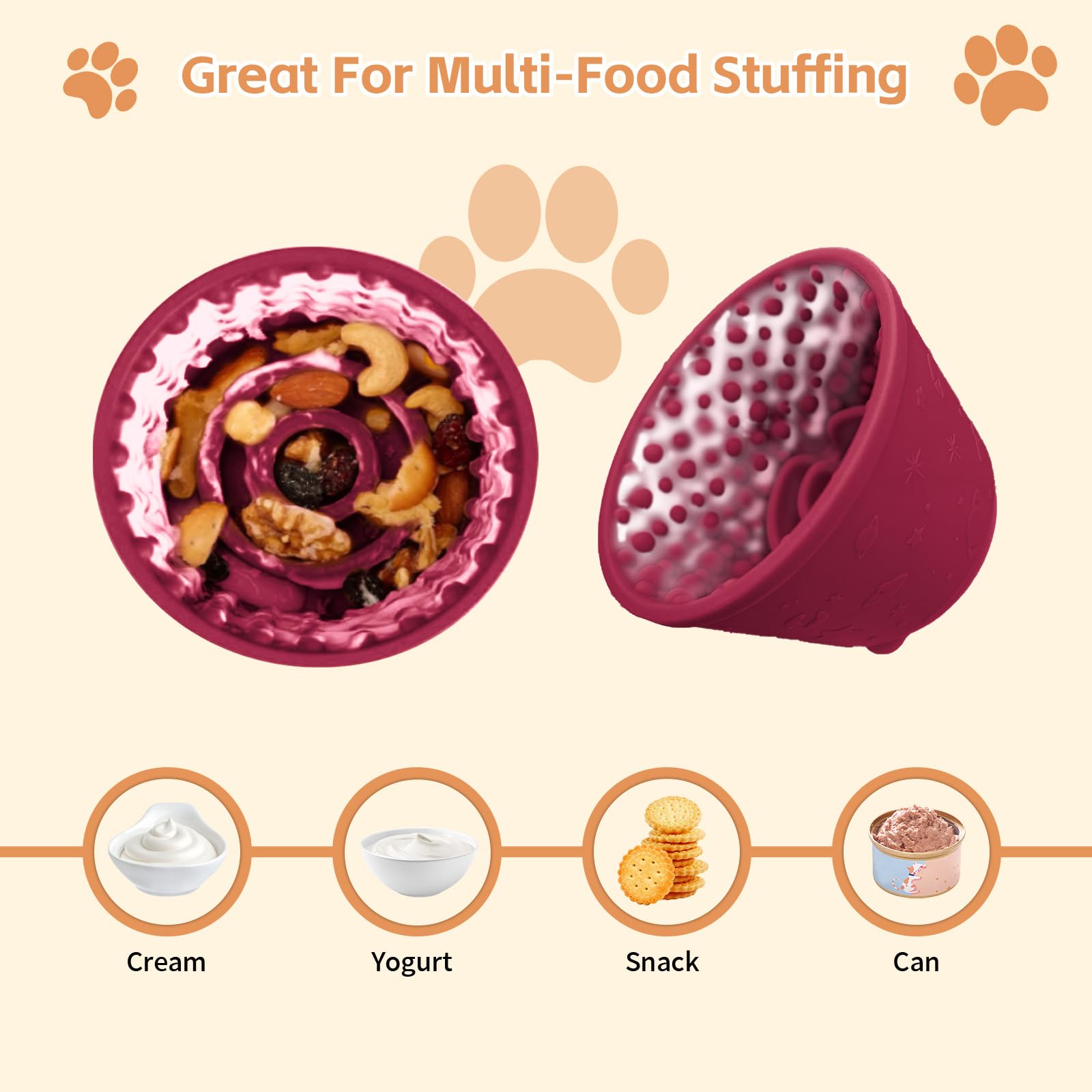 Dog Lick Bowl with Brush and Scraper, Anxiety Relief Silicone Slow Feeder Treat Dispenser, Anti-chocking Pet Dish, Non-Slip Inte