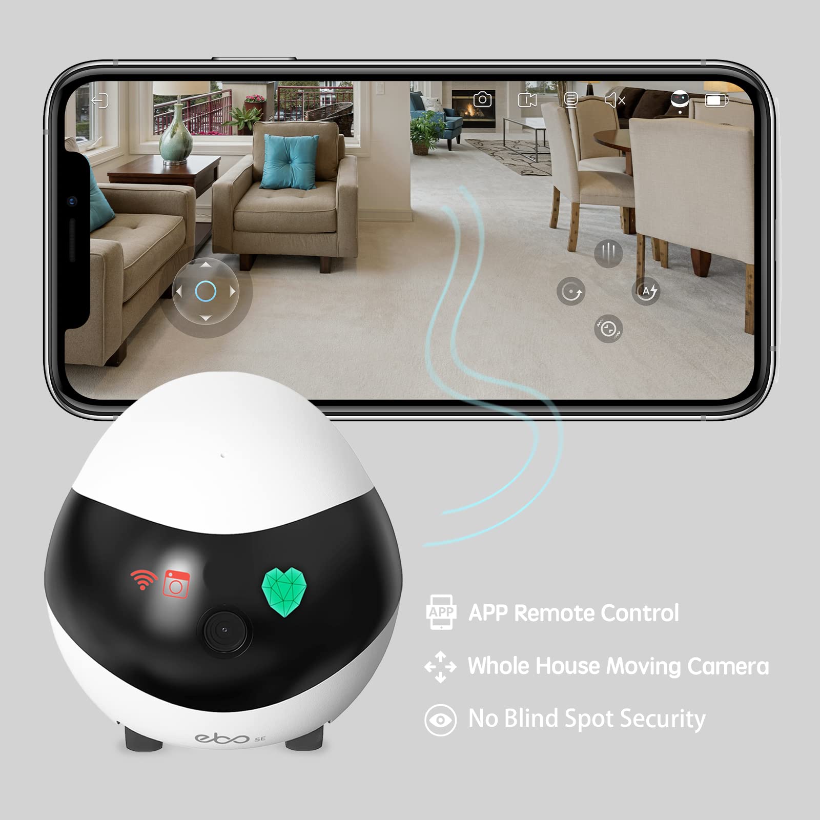Enabot Home Security Camera Ebo Se: 1080P Indoor Cam Battery-Operated, Auto-Recharge, Night Vision, Wireless Camera For Pet/Elde