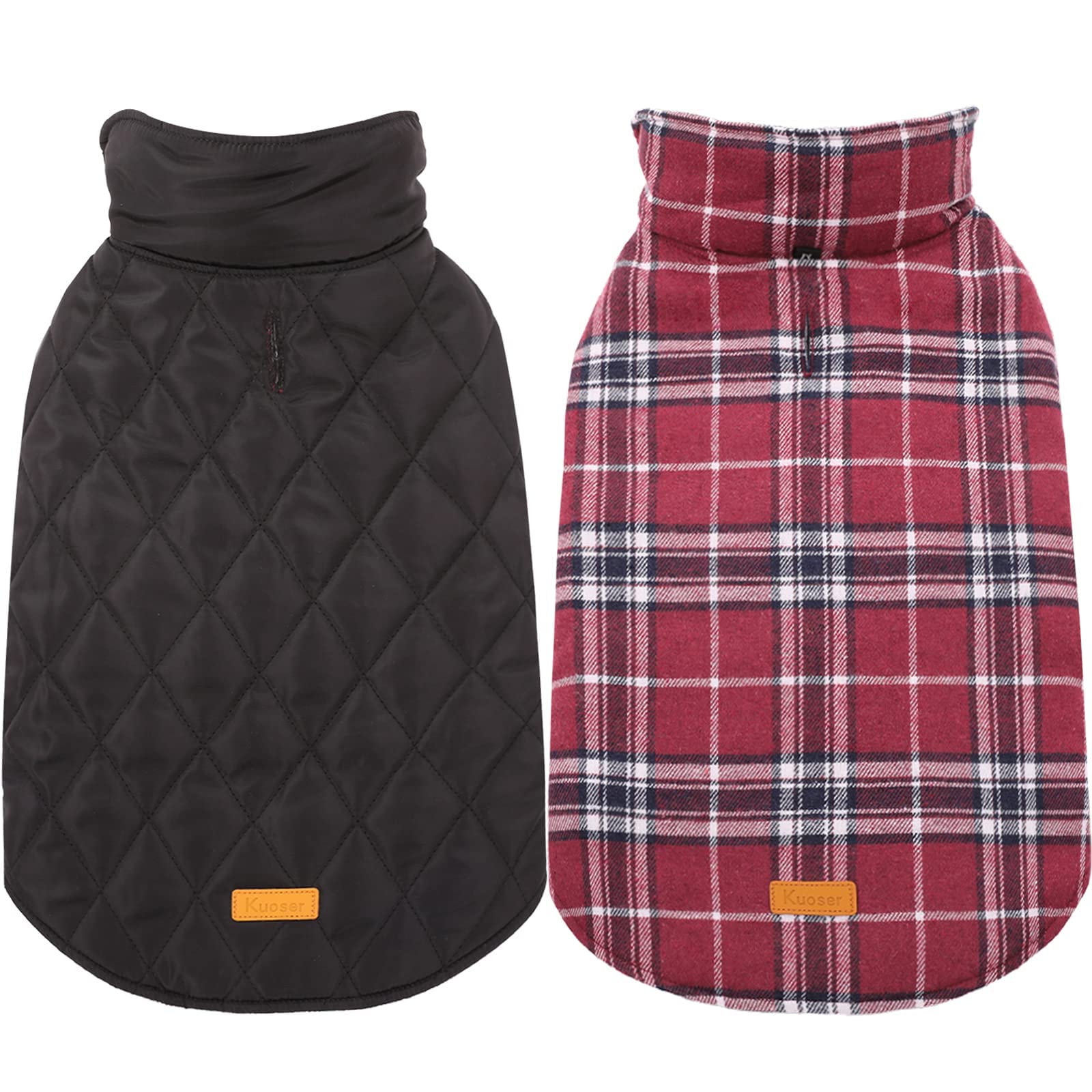 Kuoser Warm Dog Coat, Reversible Dog Jacket Waterproof Dog Winter Coat British Style Plaid Dog Clothes Pet Dog Cold Weather Coats Cozy Snow Jacket Vest For Small Medium Large Dogs Red 3Xl