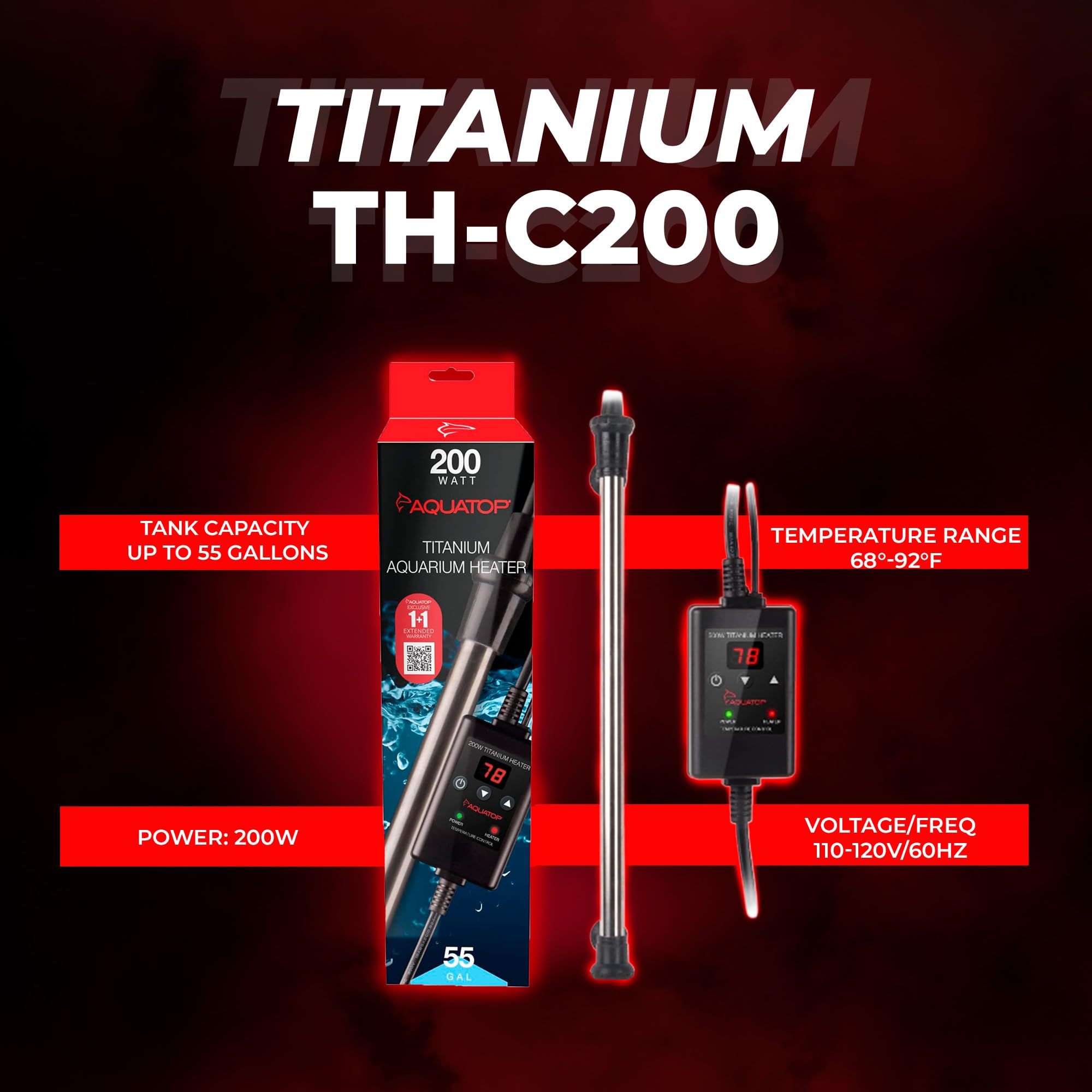 Aquatop Titanium Heater With External Controller - 200W