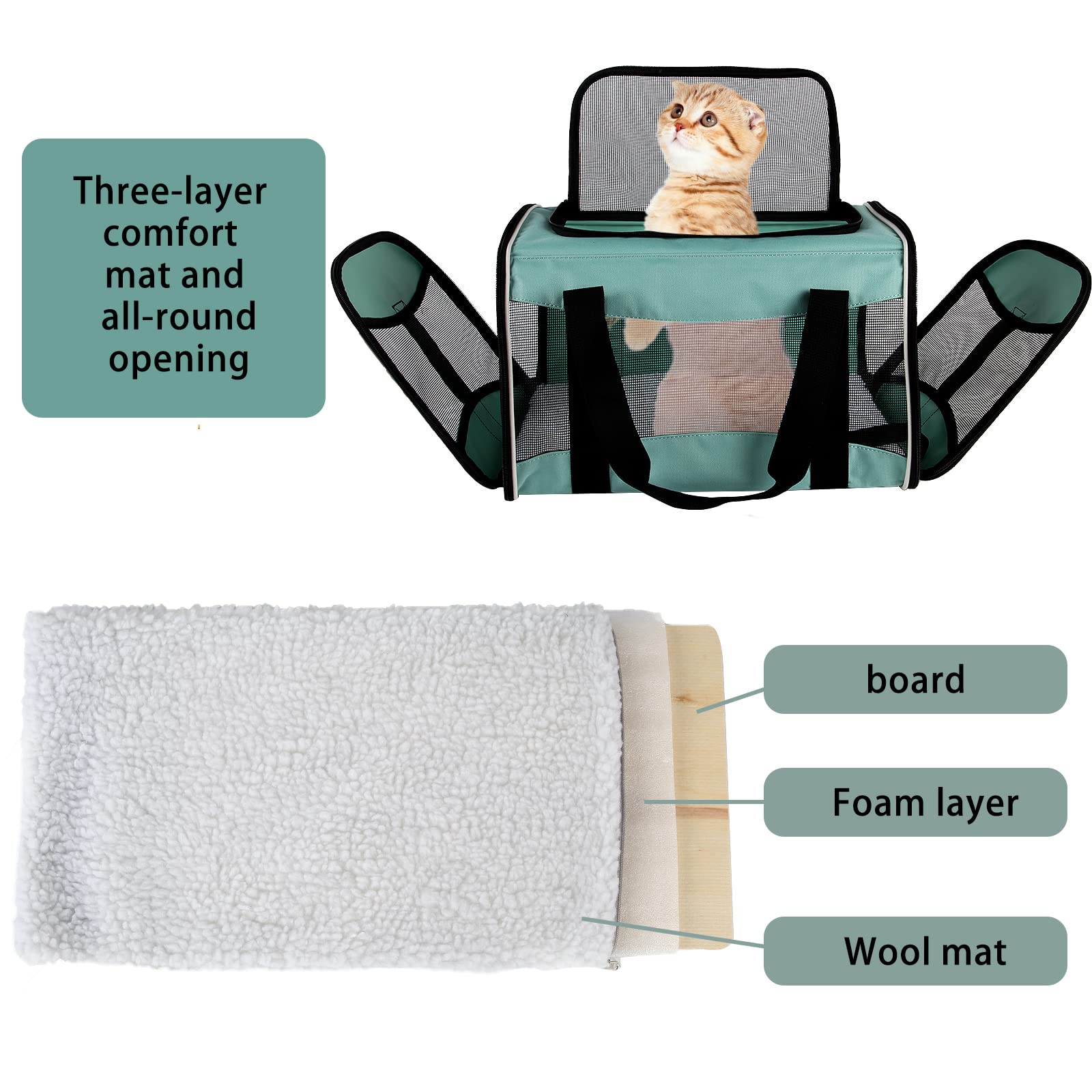 Top Tasta Cat Carrier - Soft-Sided Pet Travel Bag, Airline Approved, 17"x11"x11", Green, Up to 15 lbs, Model: top tasta-2-1