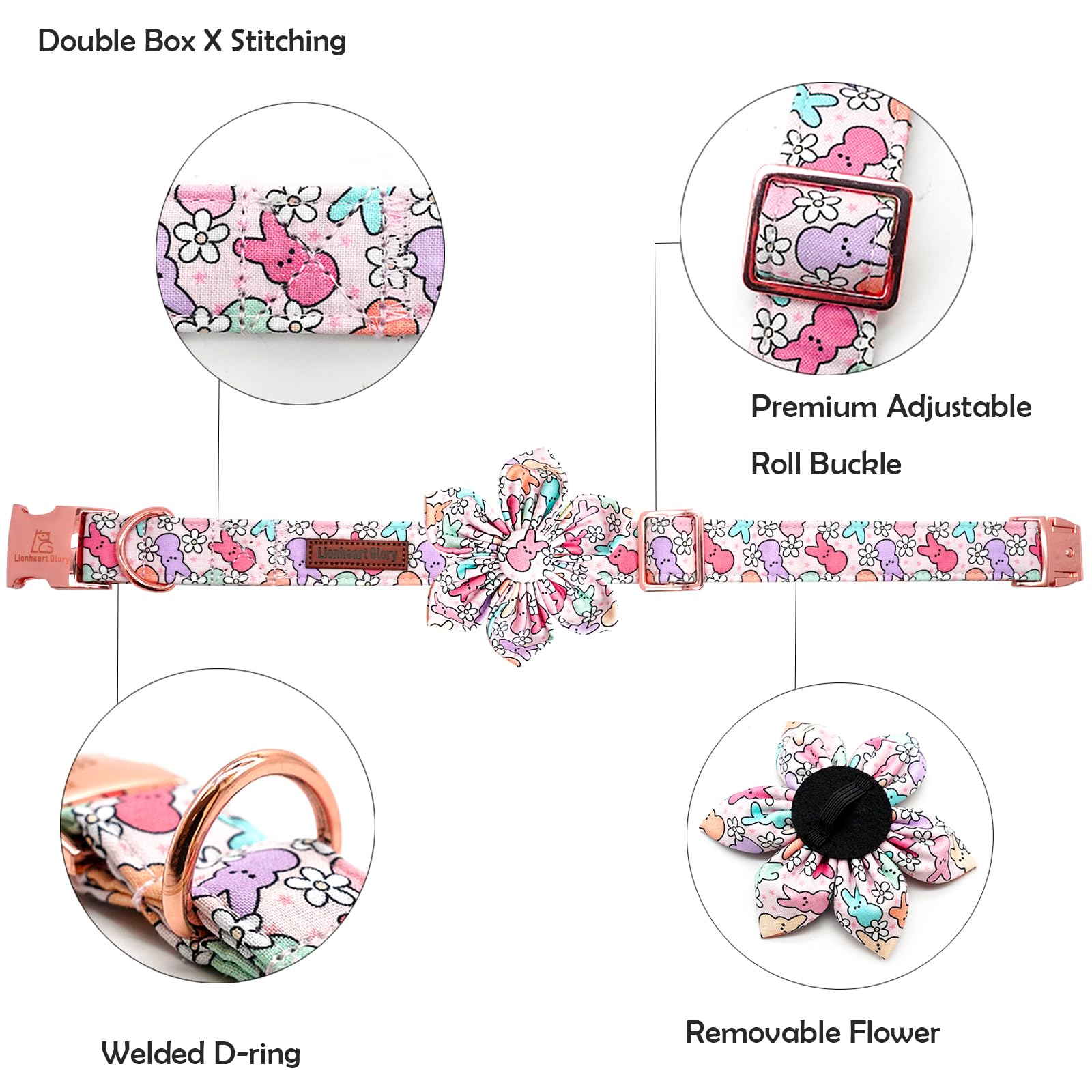 Lionheart Glory Easter Day Dog Collar With Flower Dog Collar For Large Dogs, Rabbits Dog Collars Colorful Dog Collar Spring Coll