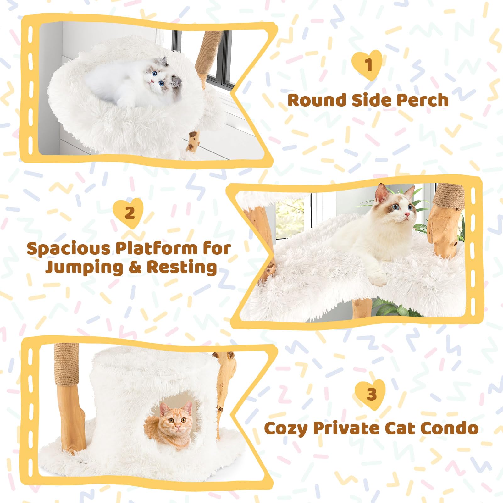 Tangkula Cat Tree For Indoor Cats, Solid Wood Modern Cat Tower With Top Cattail Basket Cat Bed, Side Perch, Large Platform & Cat Condo, Cute Cat Tree With Scratching Posts For Large Cats (49 Inch)