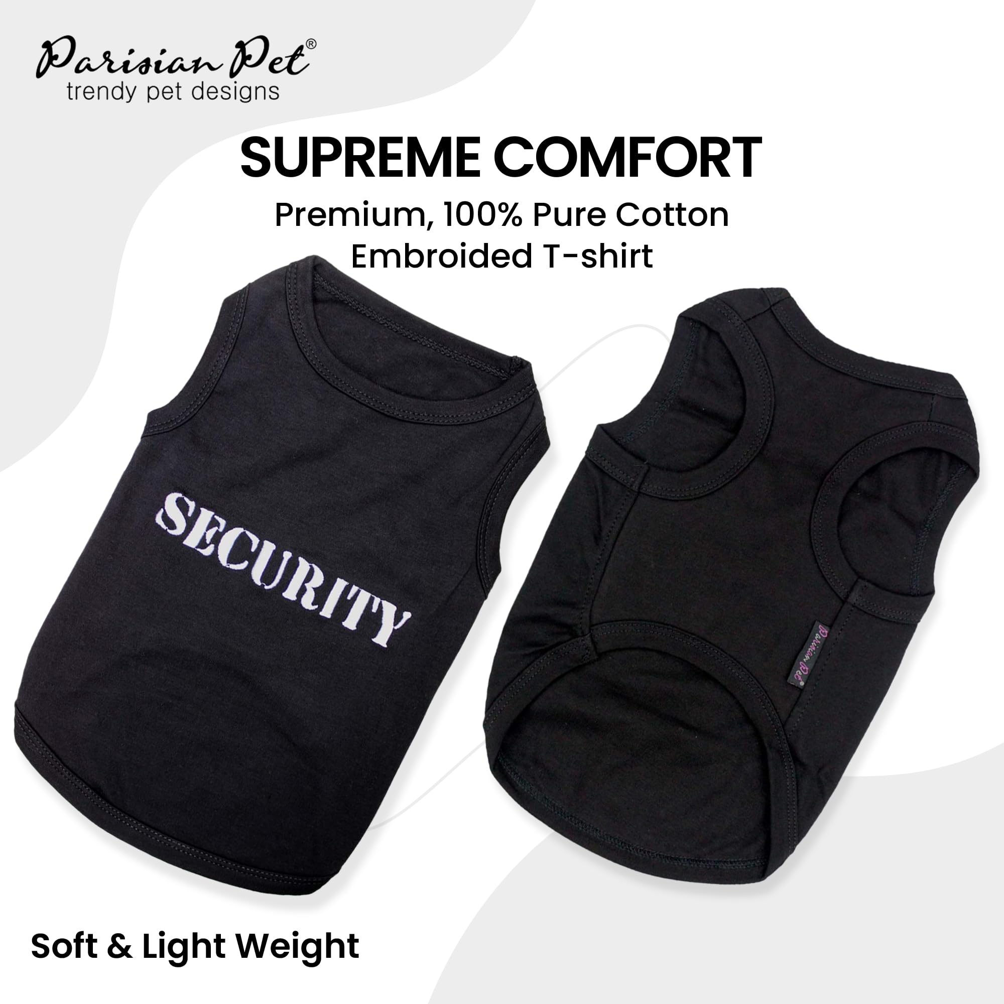 Parisian Pet Dog T-Shirt With Embroidered 'Security' Word Dog Halloween Shirt - 100% Cotton, Breathable Dog Security Shirt - Sleeveless Pet Vest - Machine Washable Dog Shirts For Small Dogs - Xxs