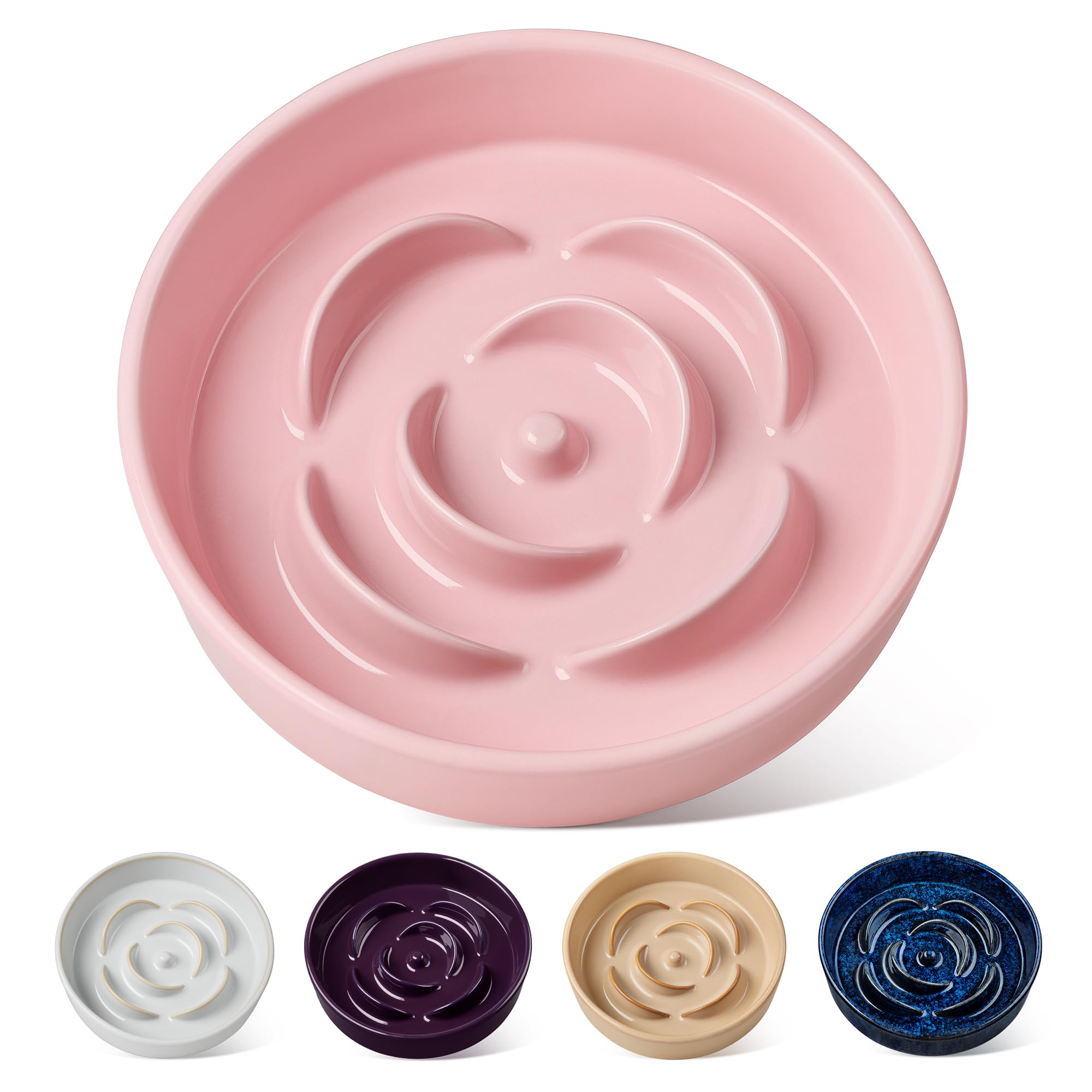 vancasso Slow Feeder Dog Bowl, 1.5 Cups Ceramic Slow Feeder for Medium Breed, Puzzle Maze Food Dog Bowl for Fast Eater, Pink