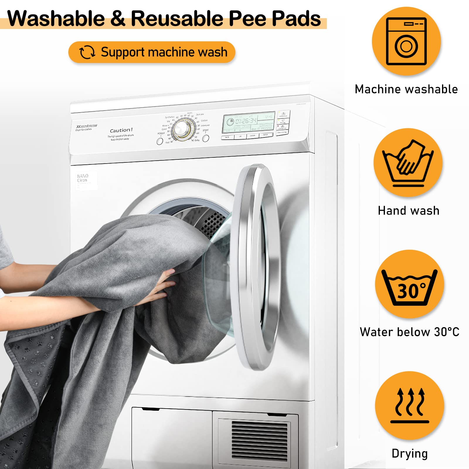 LOOBANI Non-Slip Washable Dog Pee Pad, Extra Large 82x82in, Gray, TPU Material, Ideal for Incontinence and Housebreaking