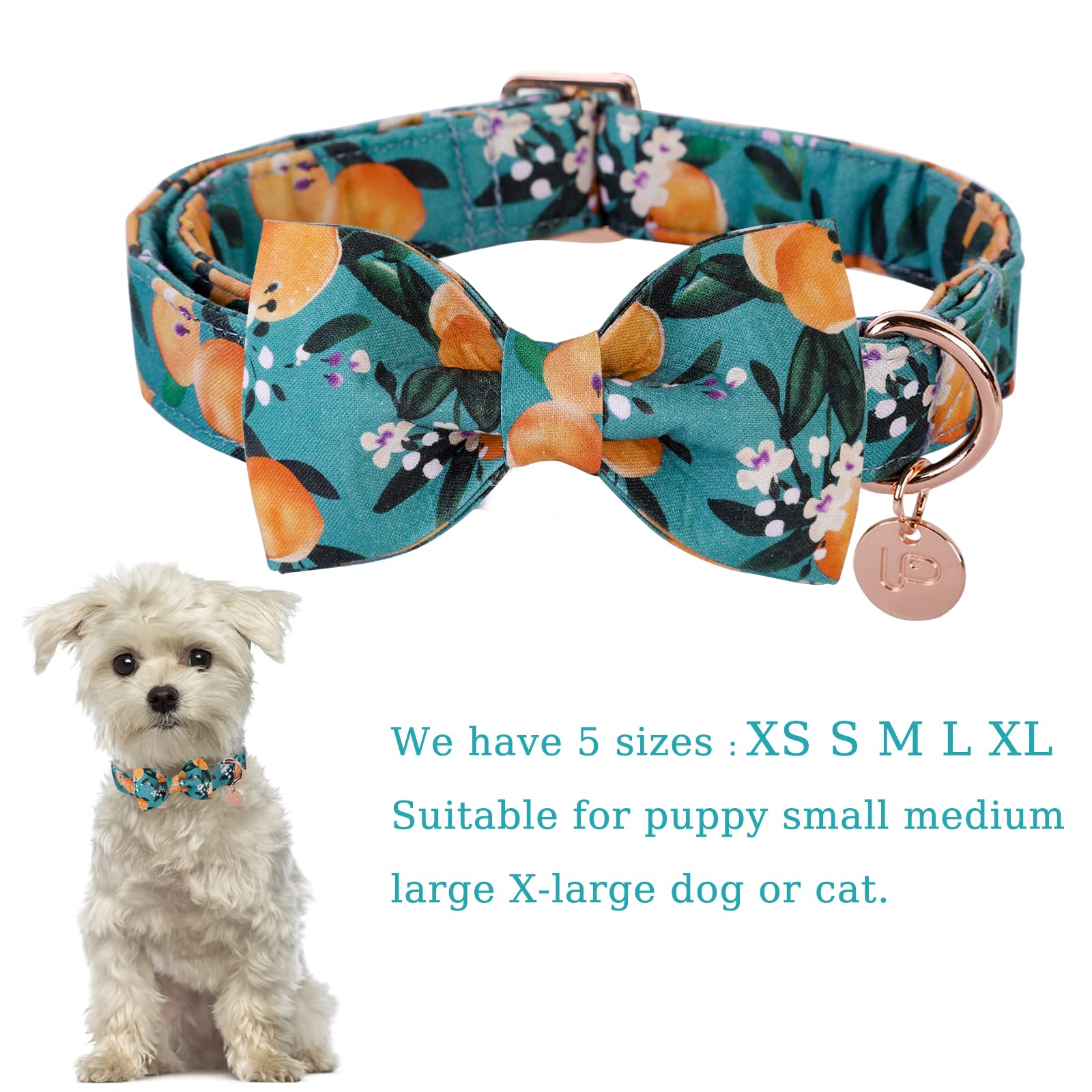 Up Urara Pup Dog Collar With Bow Tie, Durable Comfortable Cotton Dog Bowtie Collar With Metal Buckle For Large Dog Girl Boy, Sum