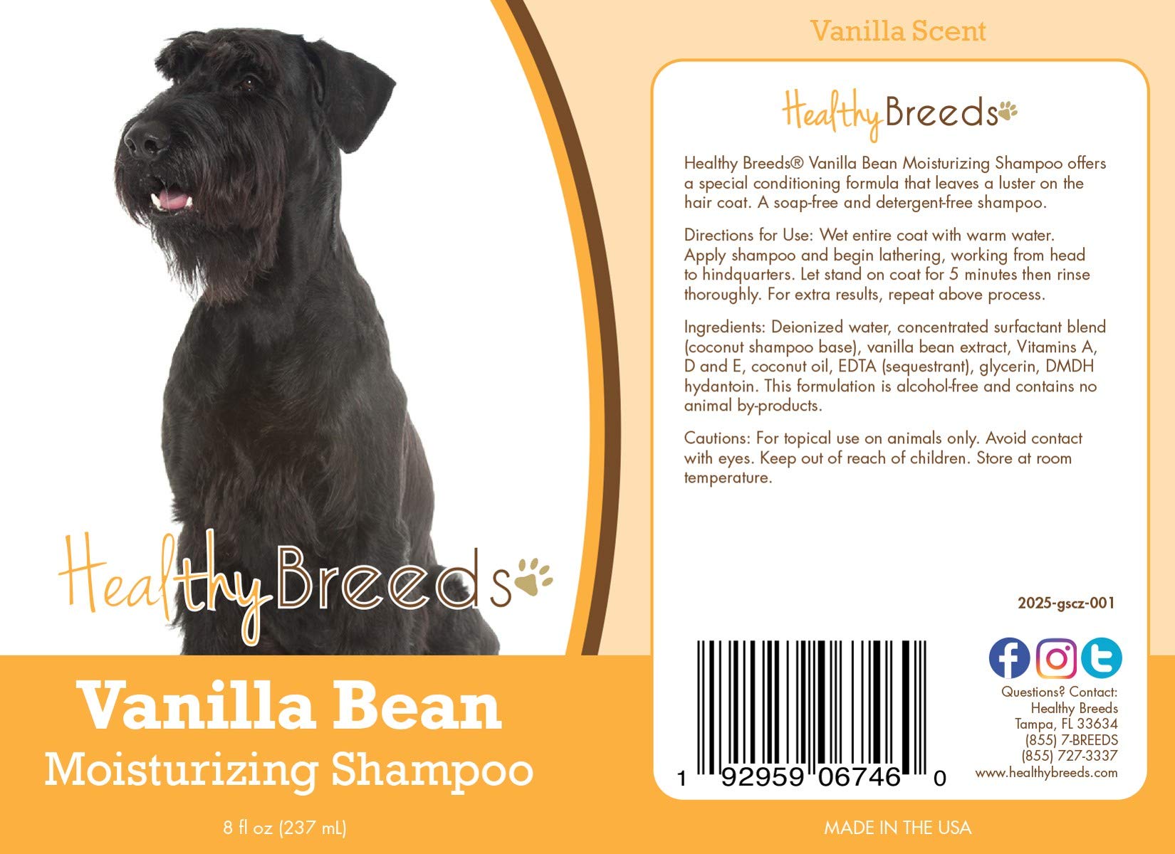 Healthy Breeds Giant Schnauzer Vanilla Bean Moisturizing Shampoo 8 Oz