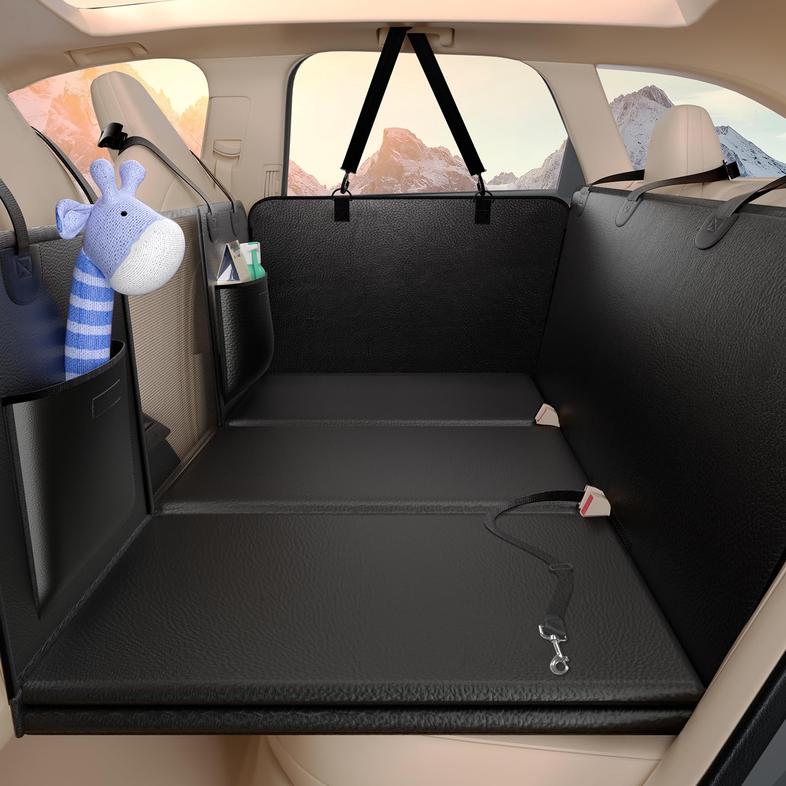 Back Seat Extender For Dogs Upgraded Anti-Scratch Pu Leather, Hard Bottom Dog Car Seat Cover For Back Seat, Backseat Extender Fo