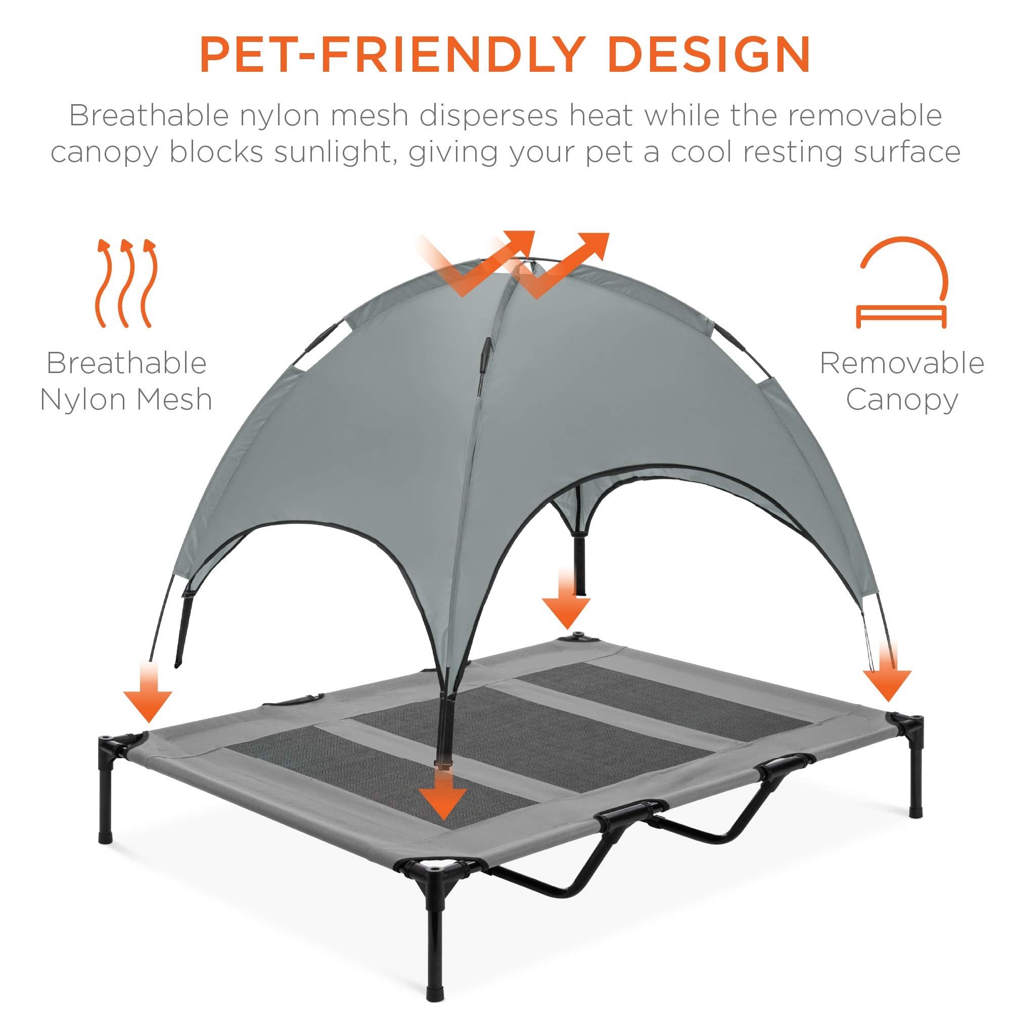 Best Choice Products 48In Elevated Cooling Dog Bed, Outdoor Raised Mesh Pet Cot W/Removable Canopy Shade Tent, Carrying Bag, Breathable Fabric - Gray