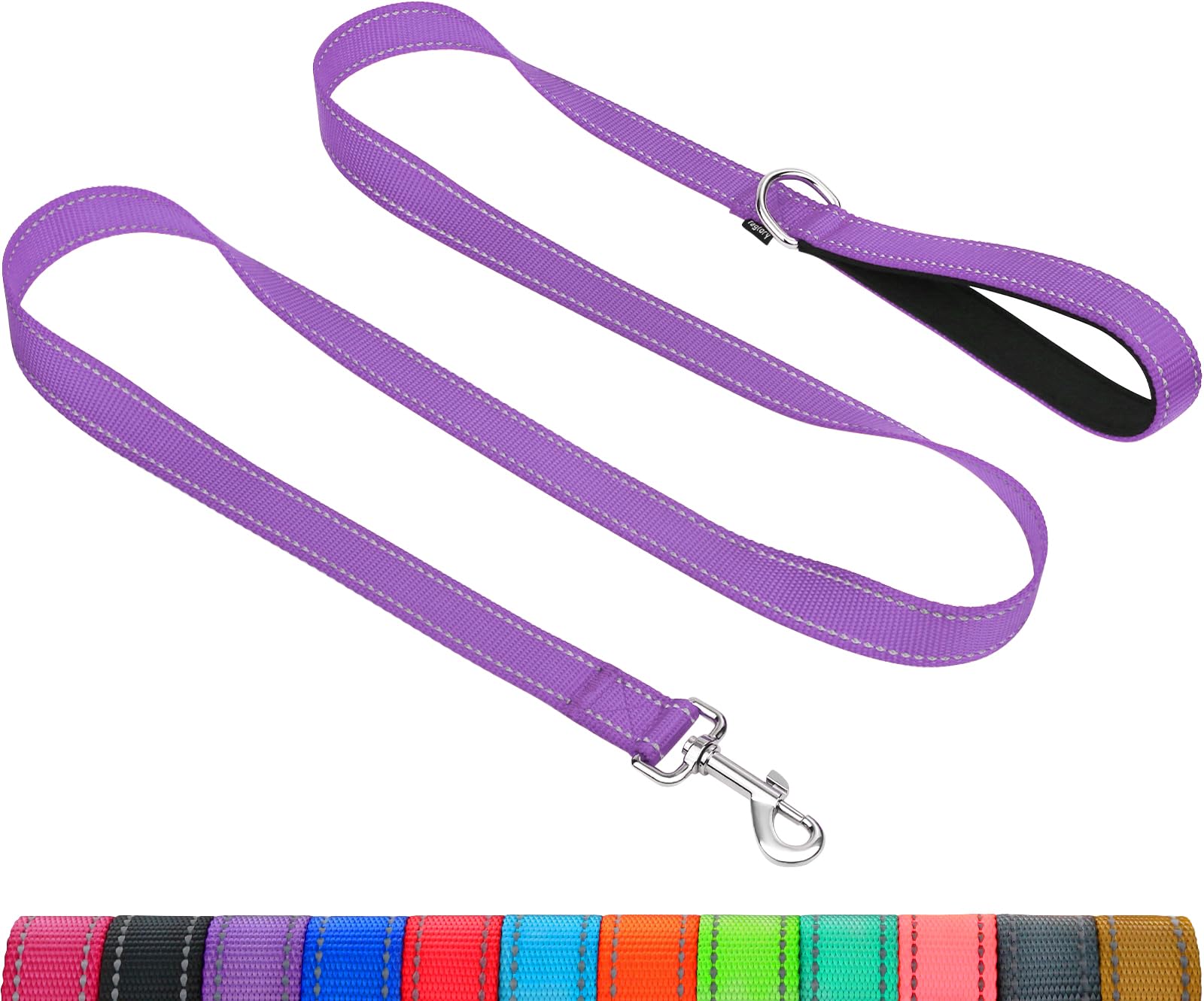 Taglory Double-Sided Reflective Heavy Duty Dog Leash 5Ft,Neoprene Padded Handle And Metal Hook Pet Training Leashes For Small Medium Large Dogs, Purple