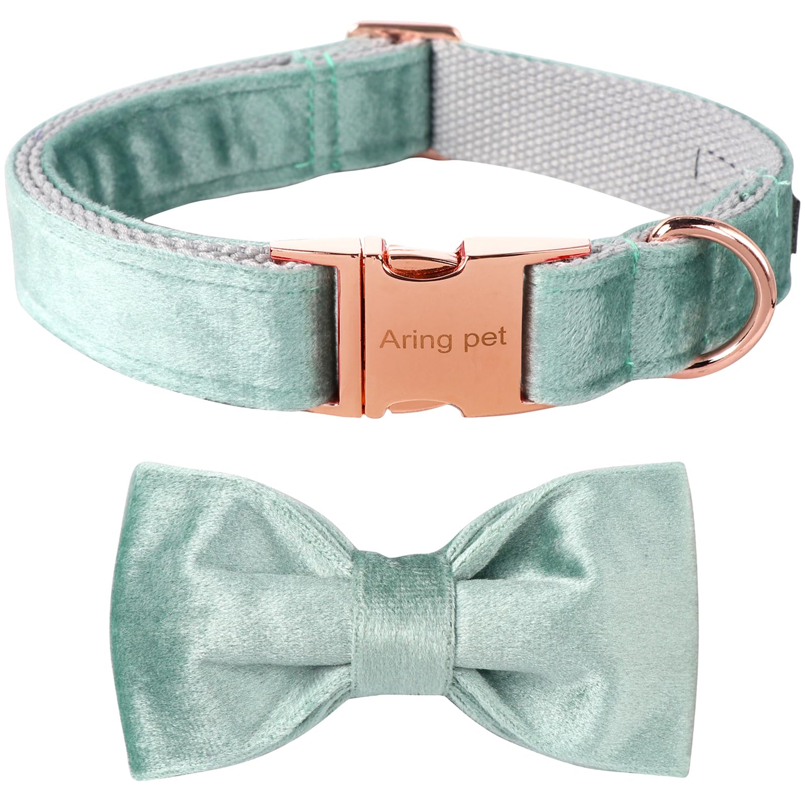 ARING PET Velvet Dog Collars with Bow tie, Dog Bowtie Collar, Adjustable Green Dog Collar,Small.