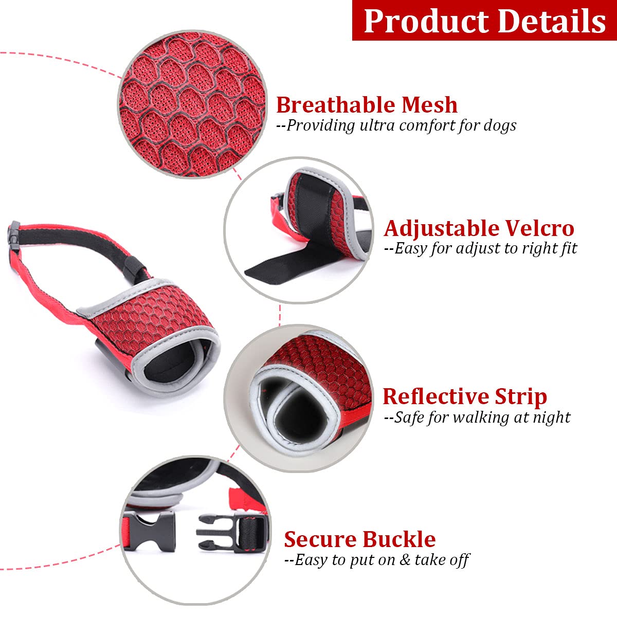 Mayerzon Dog Muzzle, Soft Muzzle For Small Medium Dogs Dachshund Corgi Poodle, Adjustable Reflective Muzzles For Biting Chewing And Grooming, Breathable Mesh
