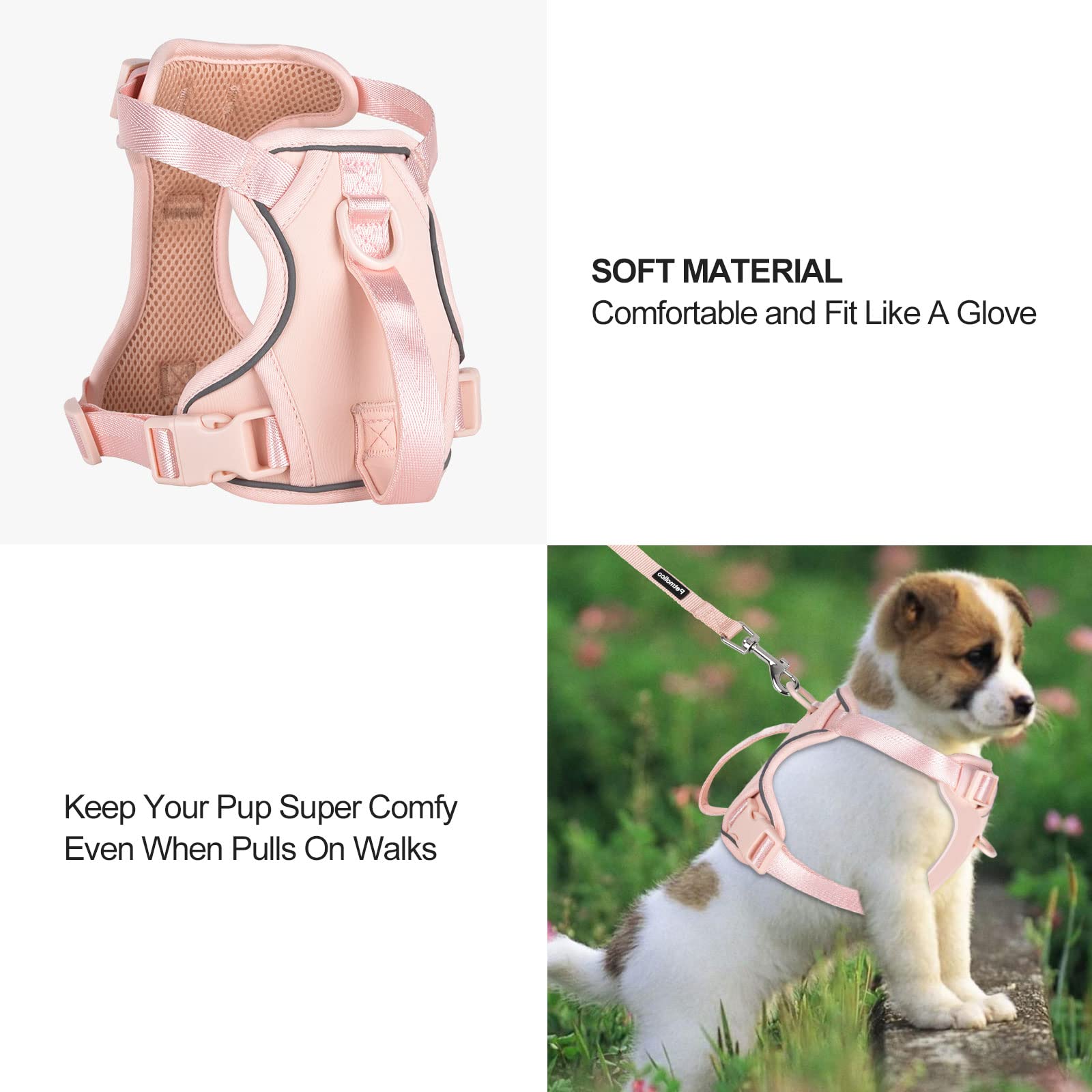 Petmolico Dog Harness For Medium Dogs No Pull, Cute Dog Harness With Two Leash Clips And Soft Handle, Reflective Easy Walk Dog Harness With Leash, Pink Medium