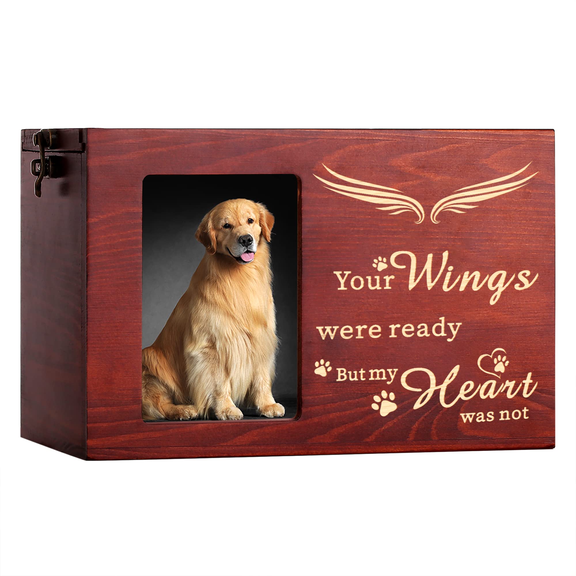 Pet Memorial Urns For Dog Or Cat Ashes, Large Wooden Funeral Cremation Urns With Photo Frame, Memorial Keepsake Memory Box With Black Flannel As Lining, Loss Pet Memorial Remembrance Gift