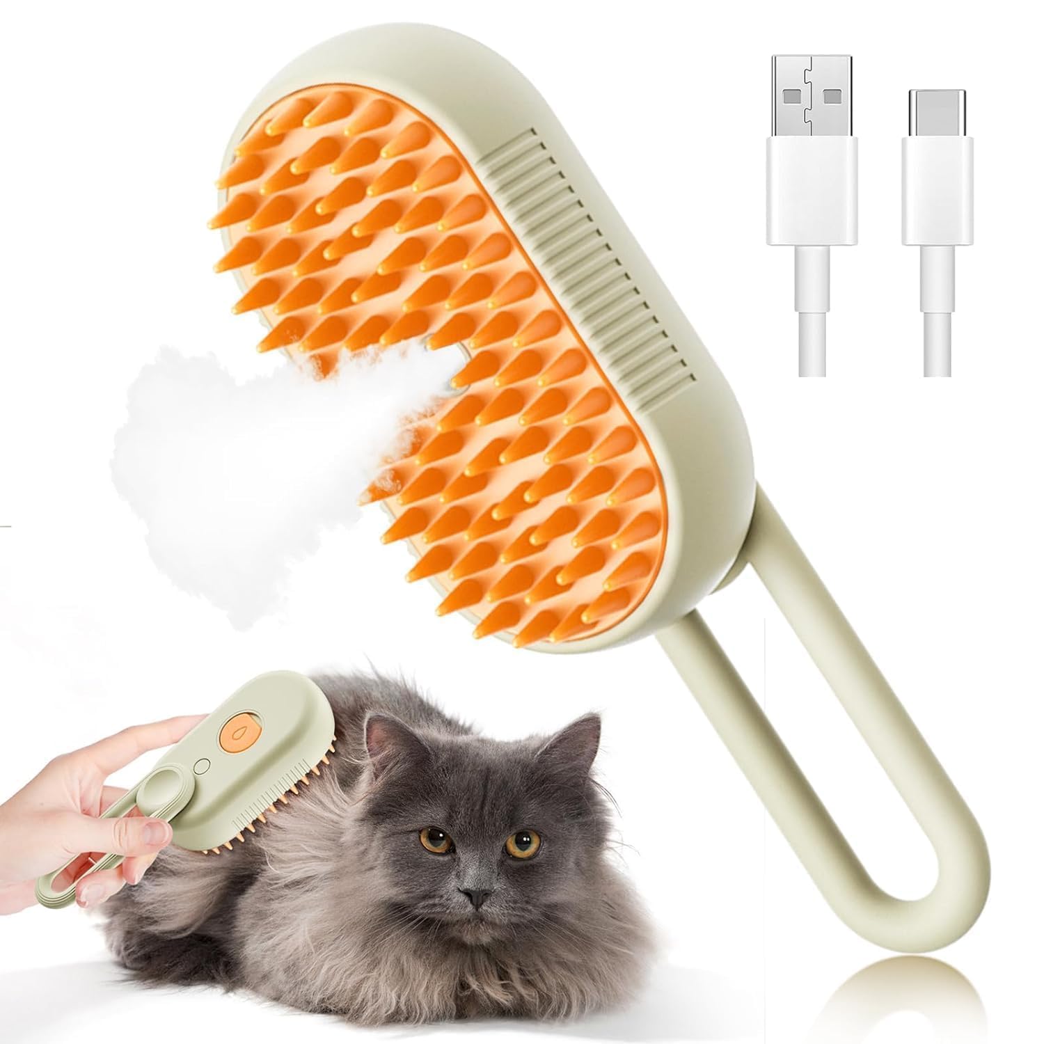 Abhaymart Cat Steam Brush  Spray Design For Dogs & Cats Massage|3 In 1 Cat Steamy Brush With Steamer|Pet Spray Hair Comb|Steam 