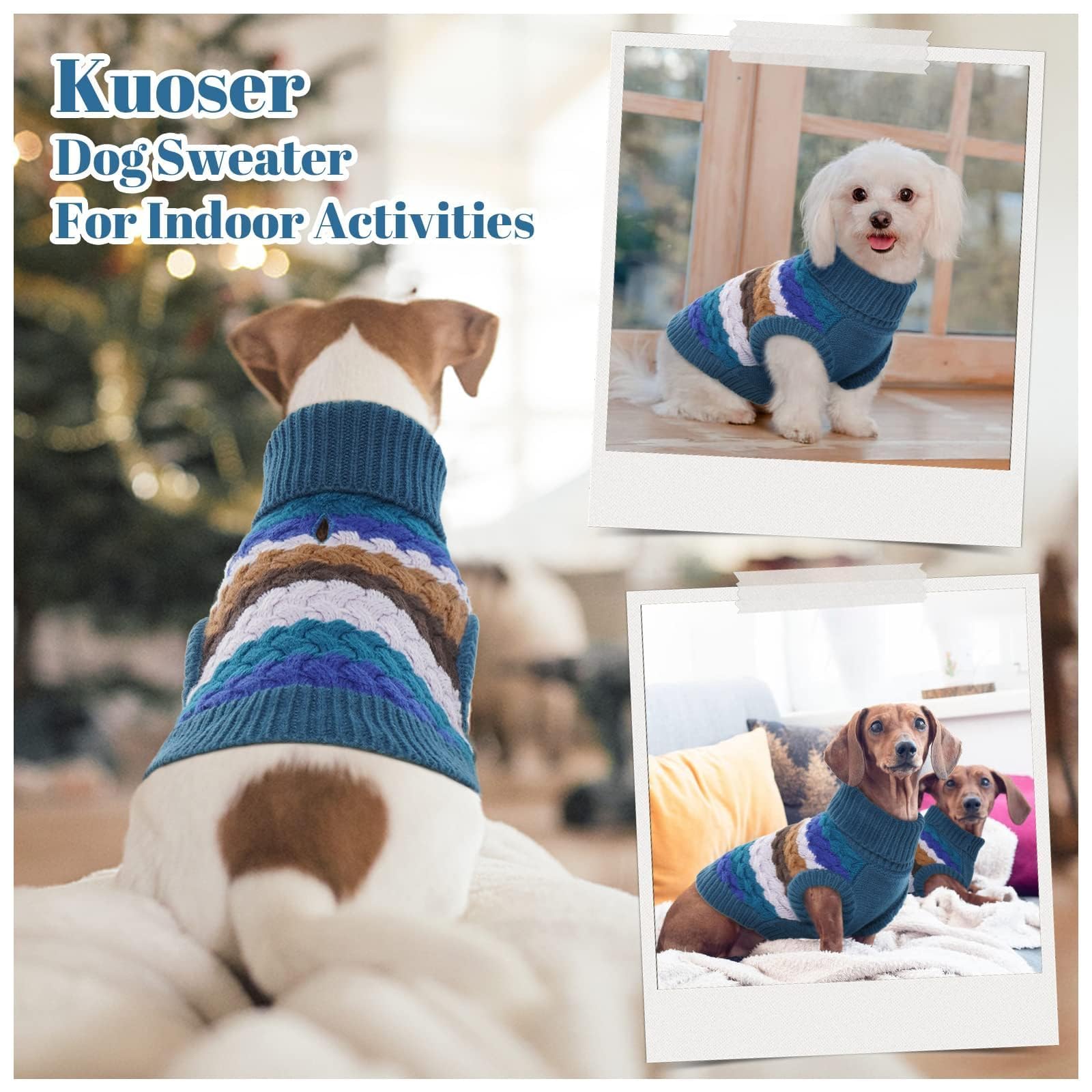 Kuoser Dog Sweater, Xs Dog Sweater Pet Cable Knitted Pullover Warm Clothes, Puppy Turtleneck Classic Knitwear Soft Thickening Ch