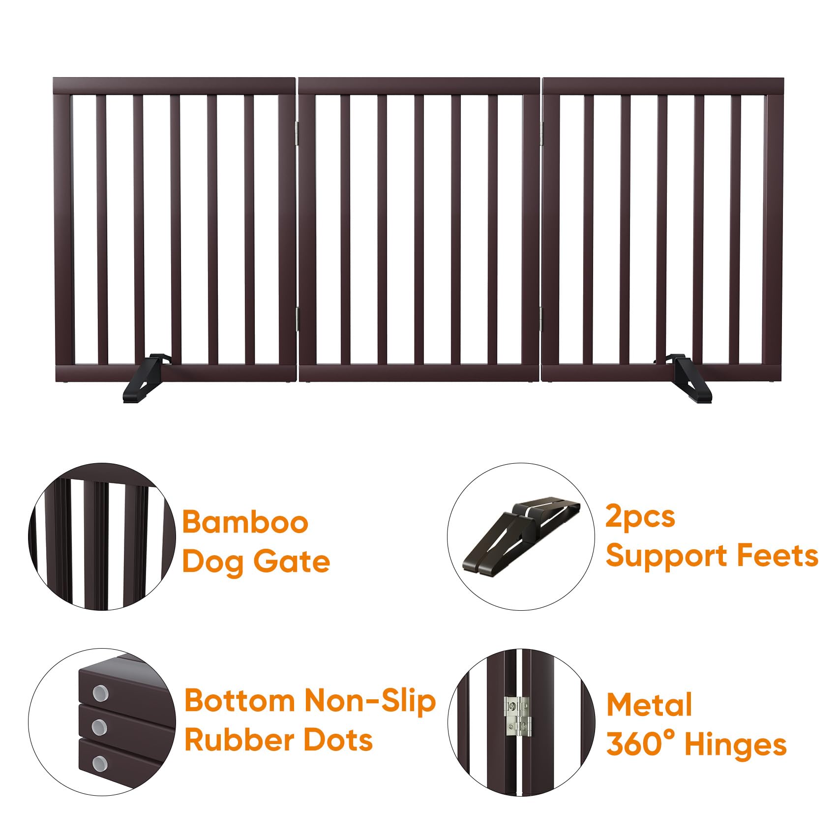 Mino Kesper Brown 18-55 Wide Dog Gate, Bamboo Freestanding Pet Gates for Dogs, Puppy Fence