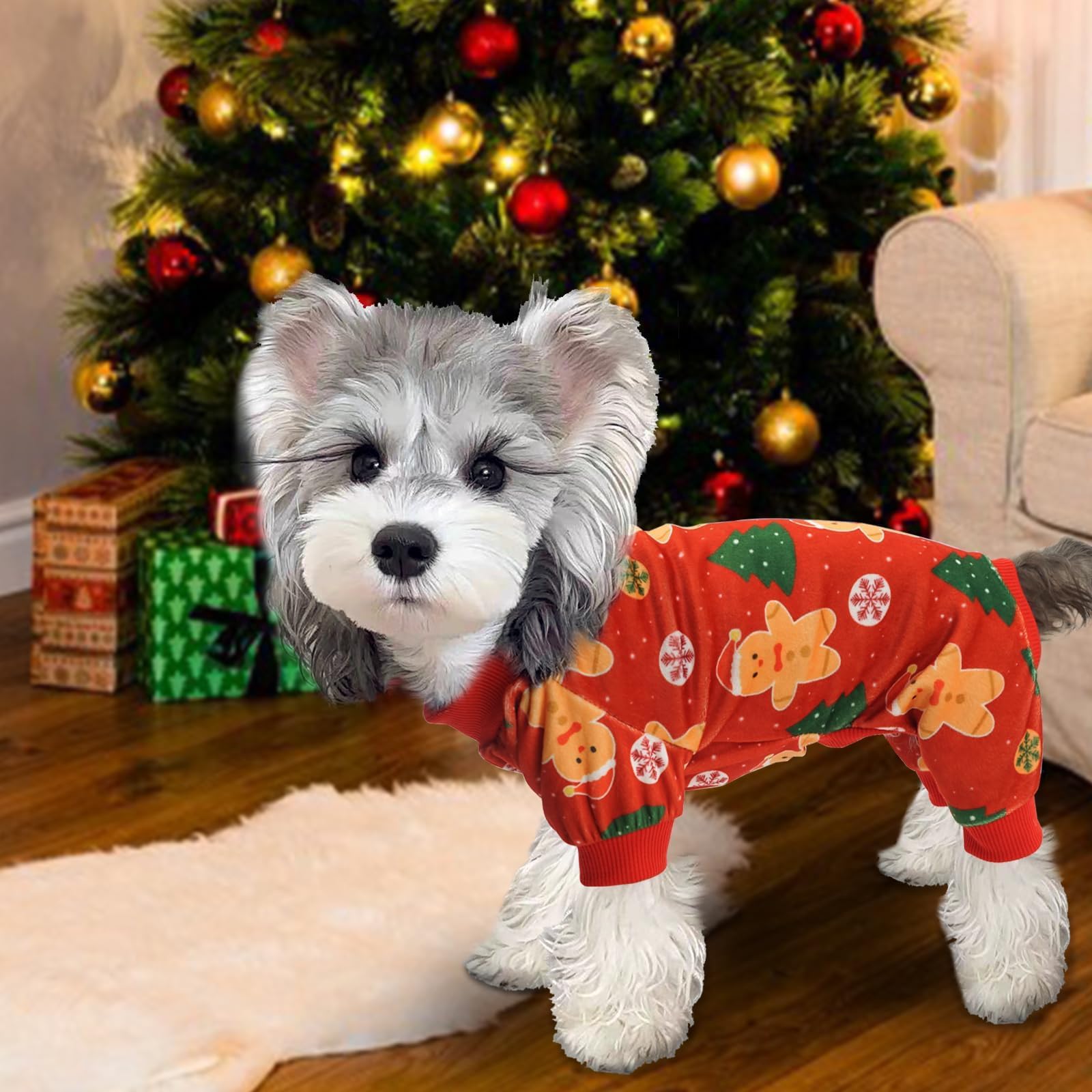 Xpudac 4 Piece Dog Christmas Pajamas Santa Pet Clothes Cute Snowman Dog Pajamas Red Green Xx-Large