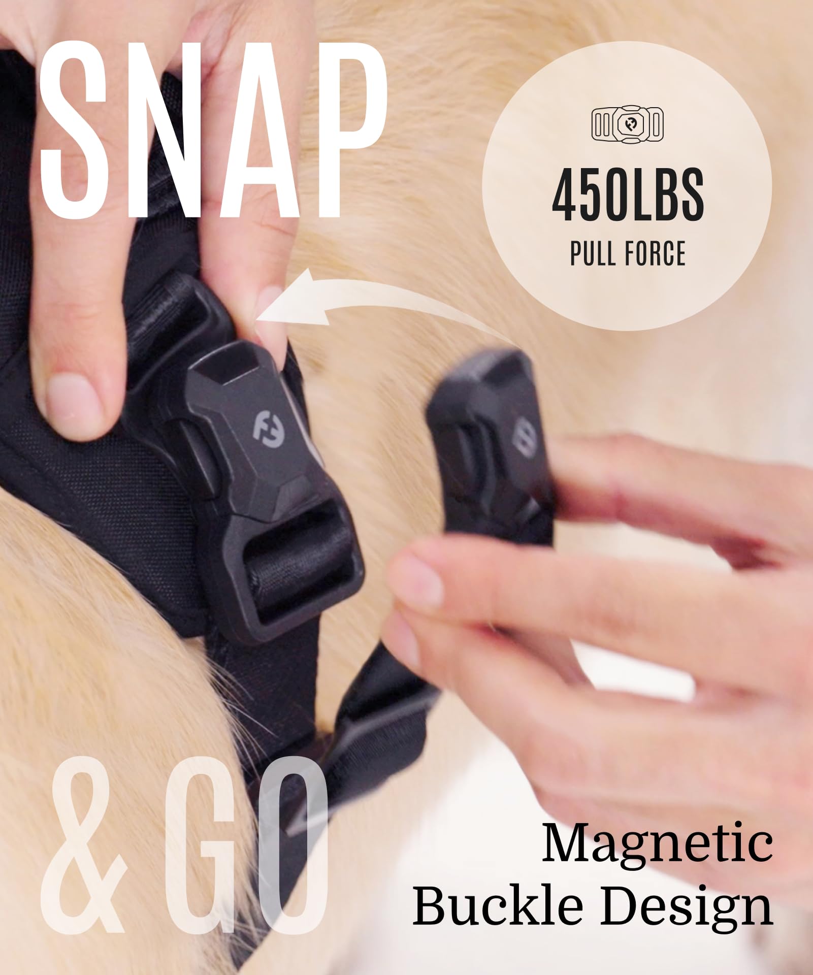 2025 New Edition, Fei & Eve Magease Dog Harness - 3-Second Magnetic Buckles | 3-Point No-Pull Control | Heavy-Duty 900D Nylon |