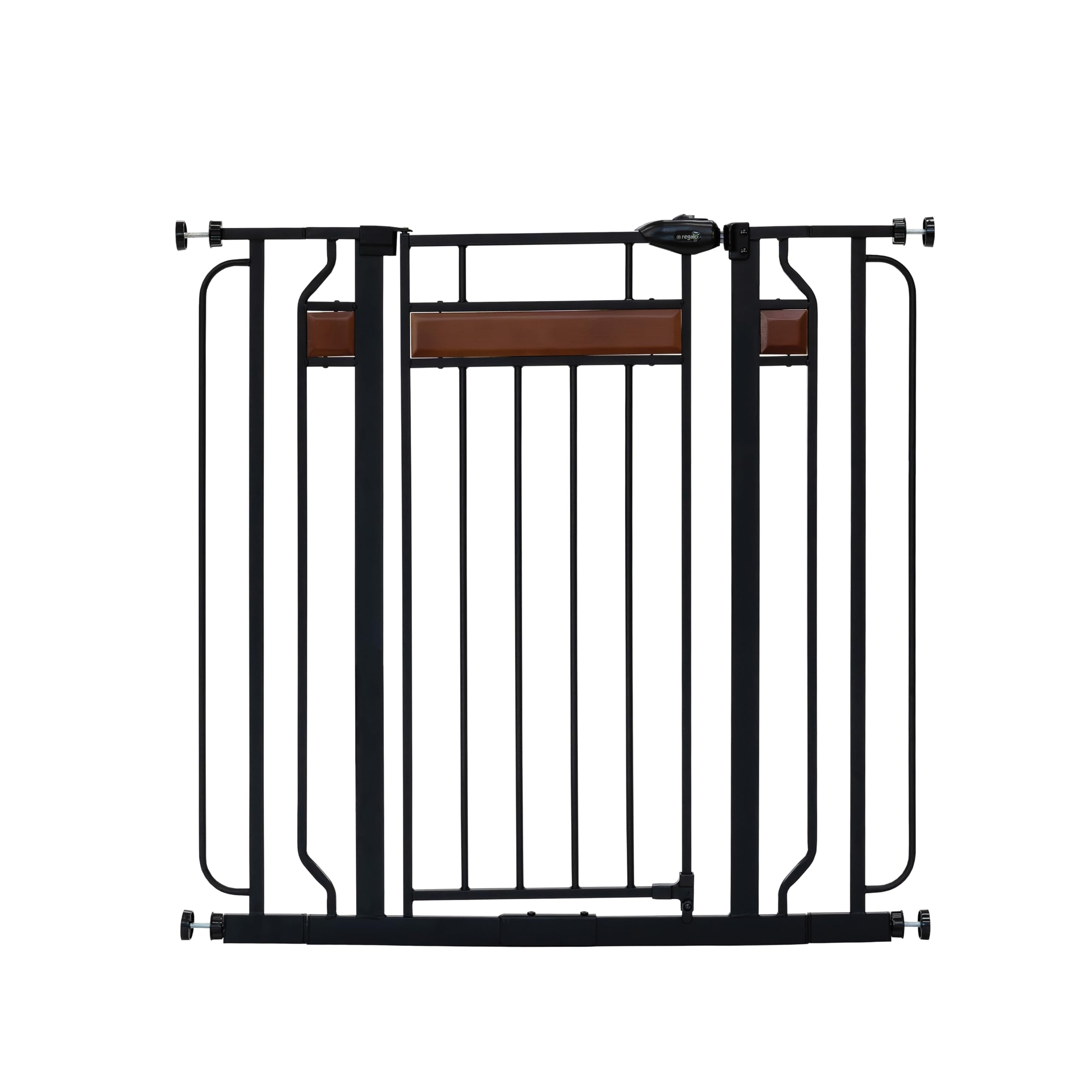 Regalo Home Accents Extra Tall & Wide Baby Gate, Bonus Kit, Includes Décor Steel With Hardwood, 4' Extension Kit, 4 Pack Pressure Mount Kit & Wall Cups, 0320 Ds