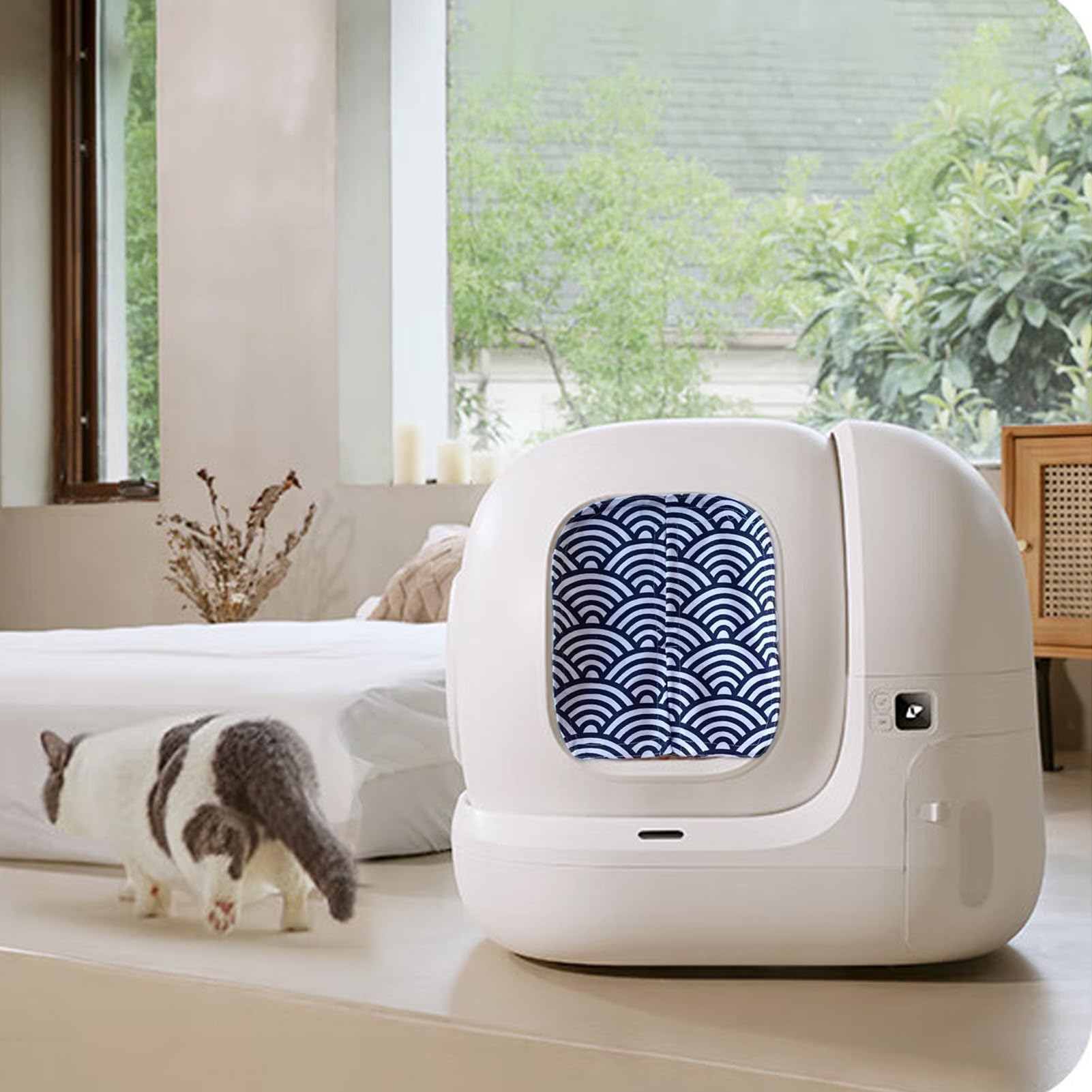 Curtain for Self Cleaning Cat Litter Box,Reduces Cat Litter Bounce, Stops Odors from The Litter Box Self Cleaning (Wave, Square)