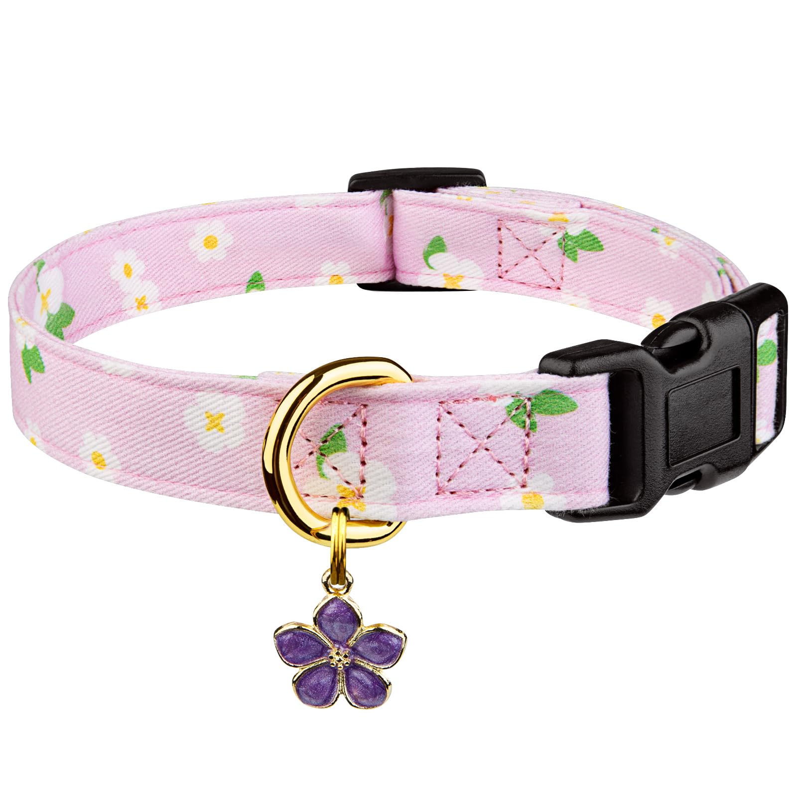 Cotton Handmade Dog Collar Cute And Distinctive Patterns Purple Flower With Pendant For Girl Boy Dogs Collars L