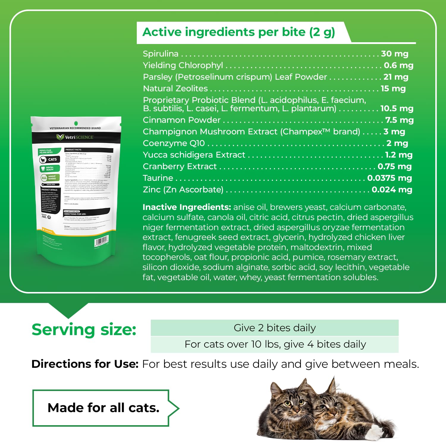 VetriScience Perio Plus Cat Teeth Cleaning Bites - Advanced Cat Breath Freshener - Dual Action Cat Dental Care Formula for Plaqu