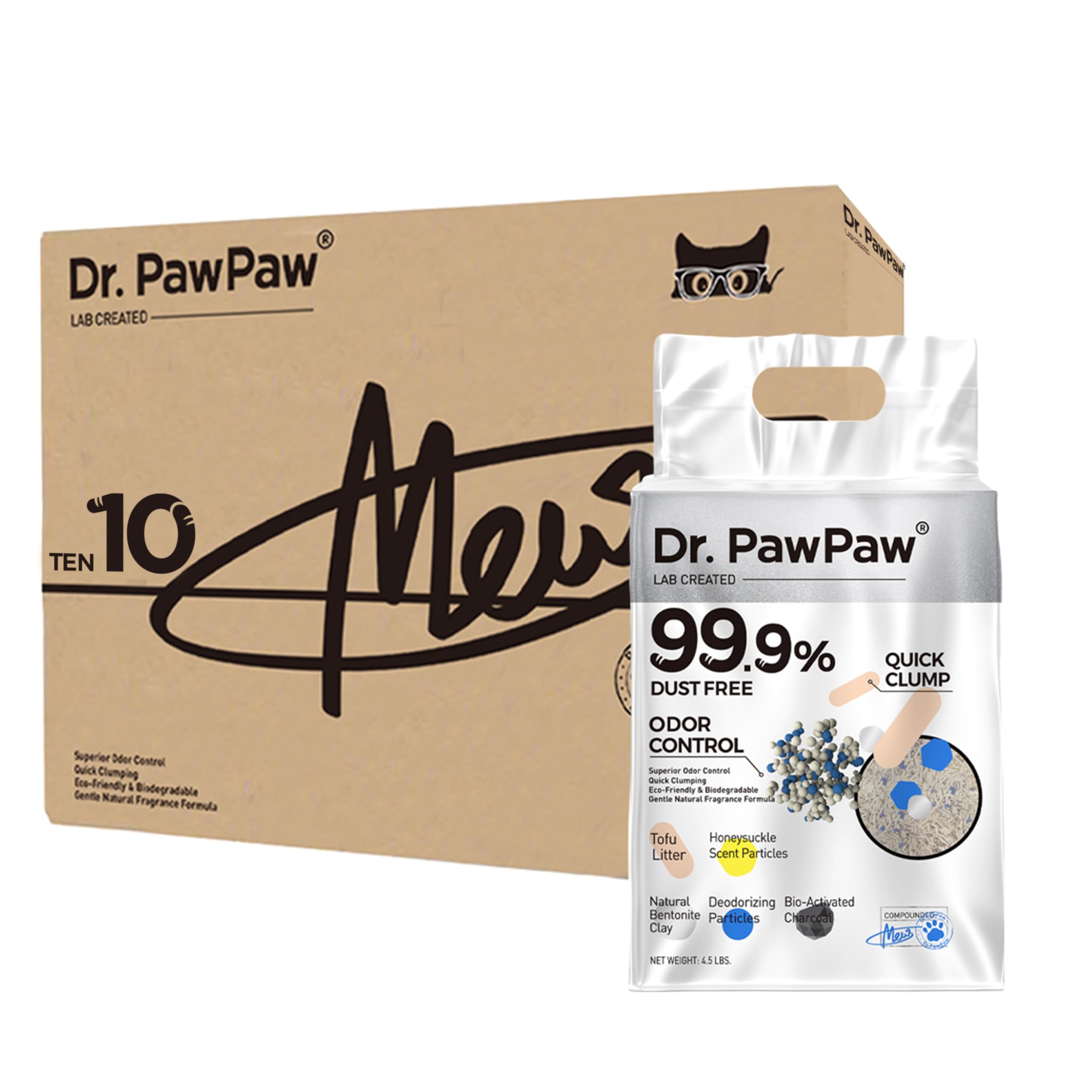 Tofu Cat Litter 45 Lbs, Dr. Pawpaw Clumping Cat Litter, Honeysuckle Scent, Dust-Free Keep Kitty Tidy, Superior Odor Control Keep