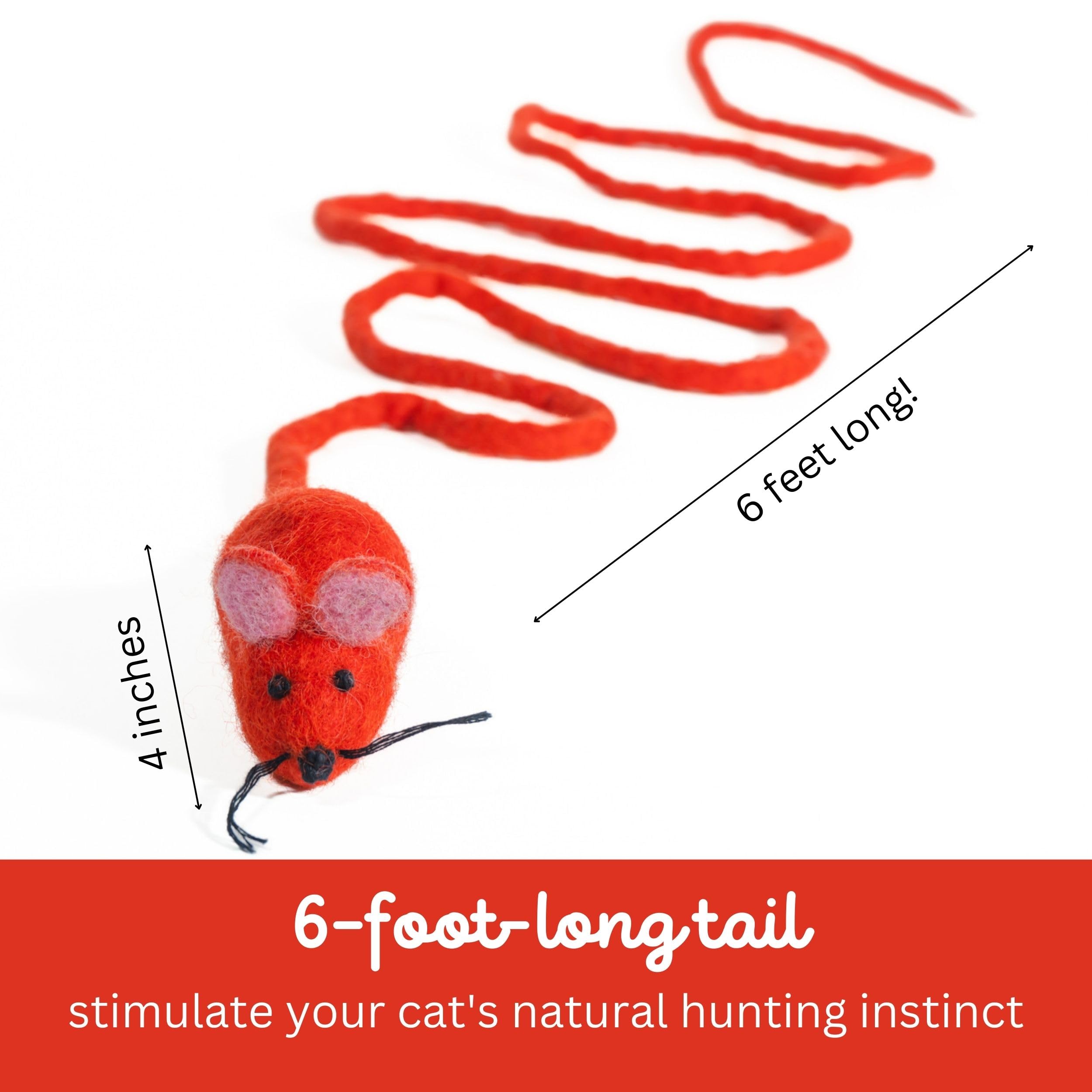 Catch A Mouse Wool Cat Toy - 6-Foot Tail Indoor Cat Kittens. Pride (Unicorn Swirl) Mouse Rat Plush Toy