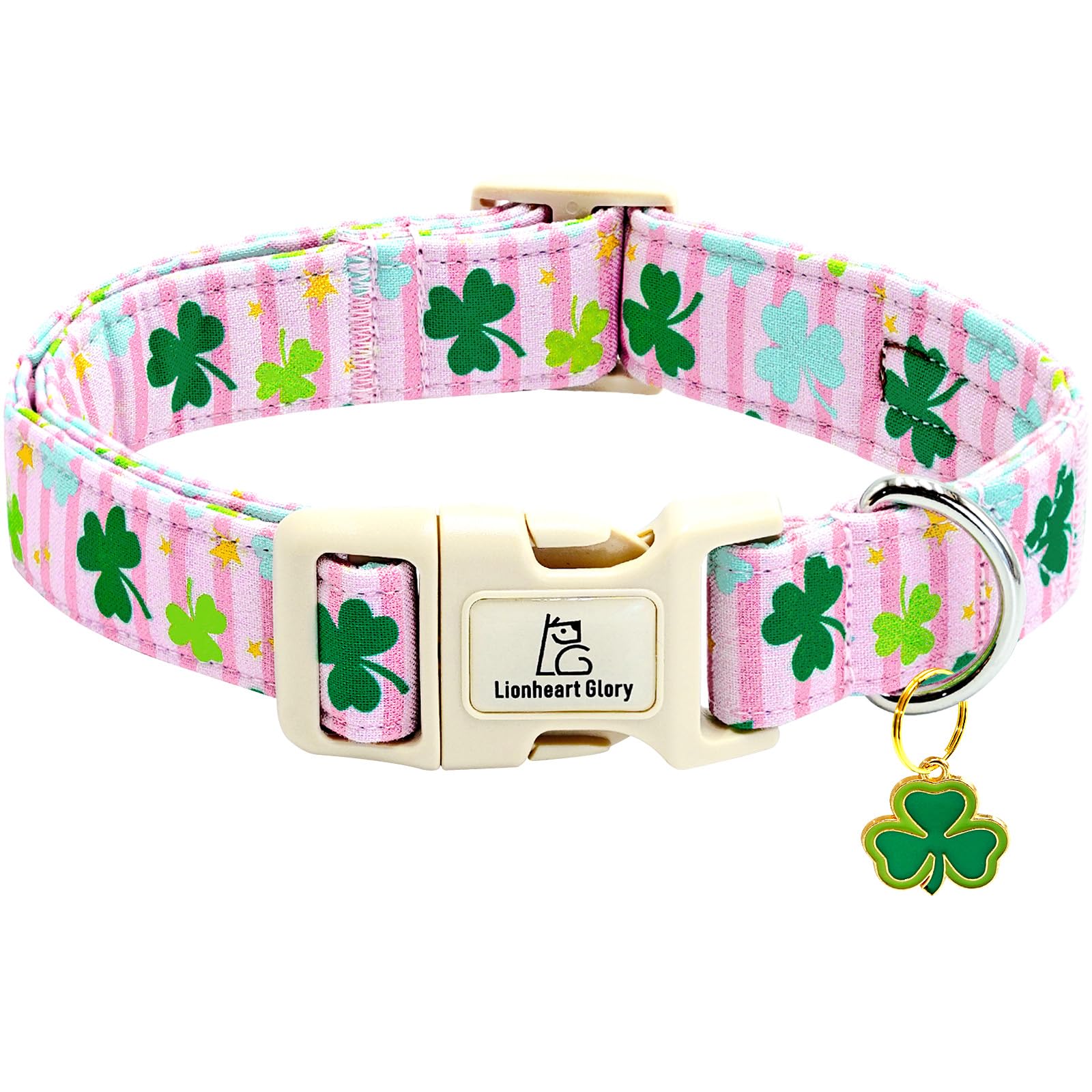 Lionheart Glory St. Patrick Dog Collar-Lucky Clover Shamrock Pink Collars For Large Dogs Spring Female Trefoil Dog Collar Adjust