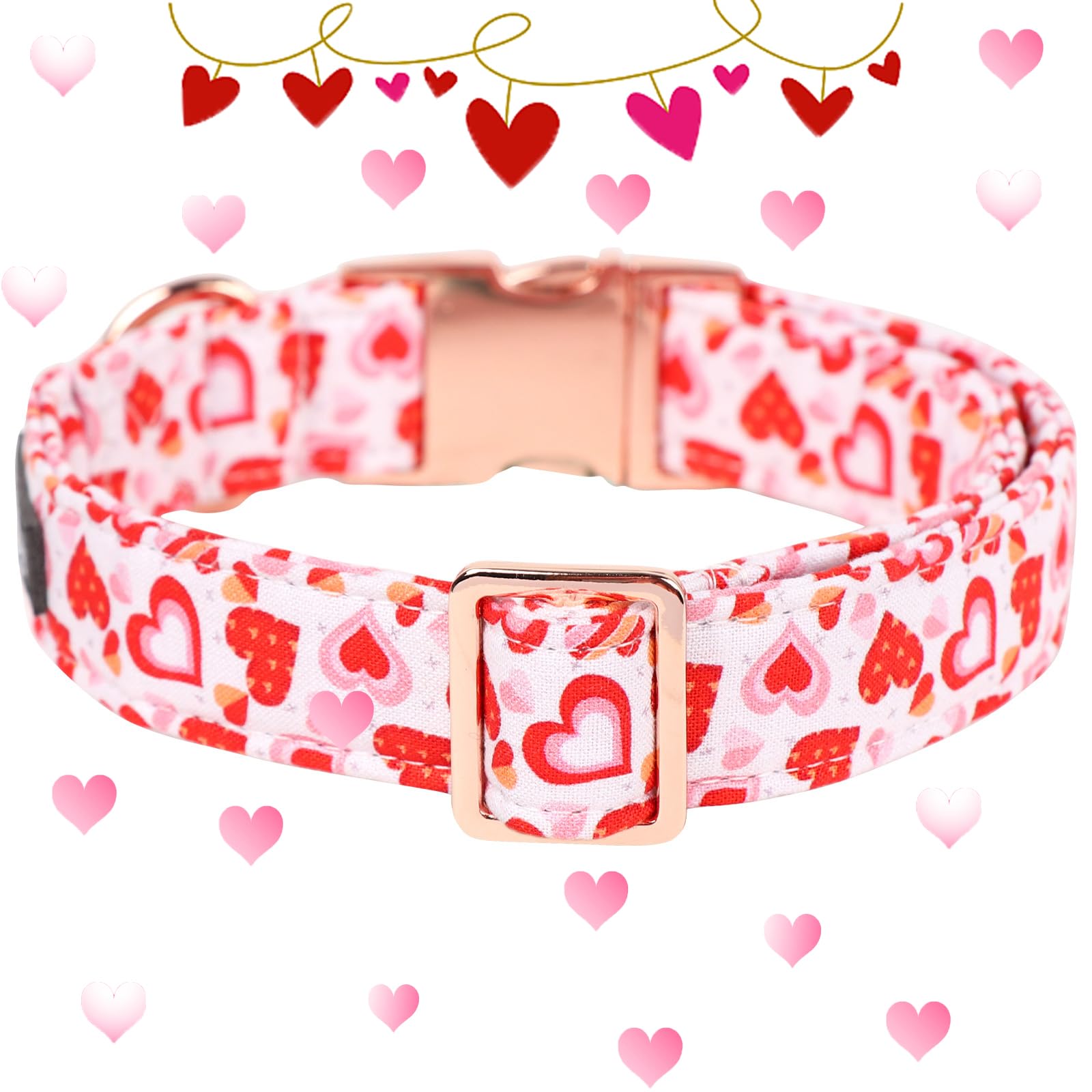 M MACA BATES Valentines Dog Collar - Adjustable Soft Heart Design, Size L, Valentine-Pink Love for Small Medium Large Dogs