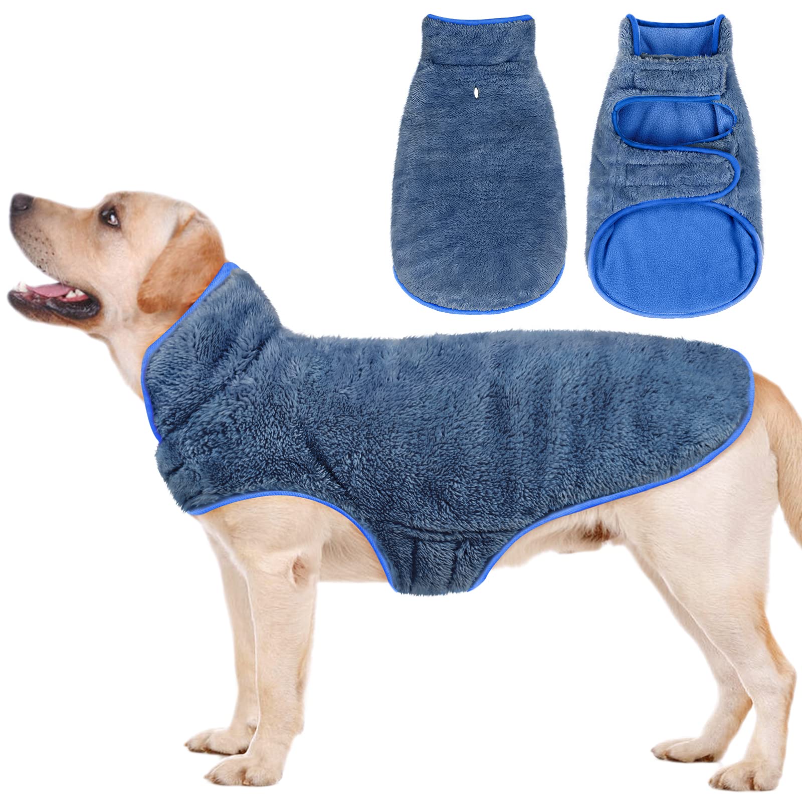 Malier Reversible Fleece Dog Coat, Windproof Warm Jacket For Dogs, Snow Vest - Blue, Small
