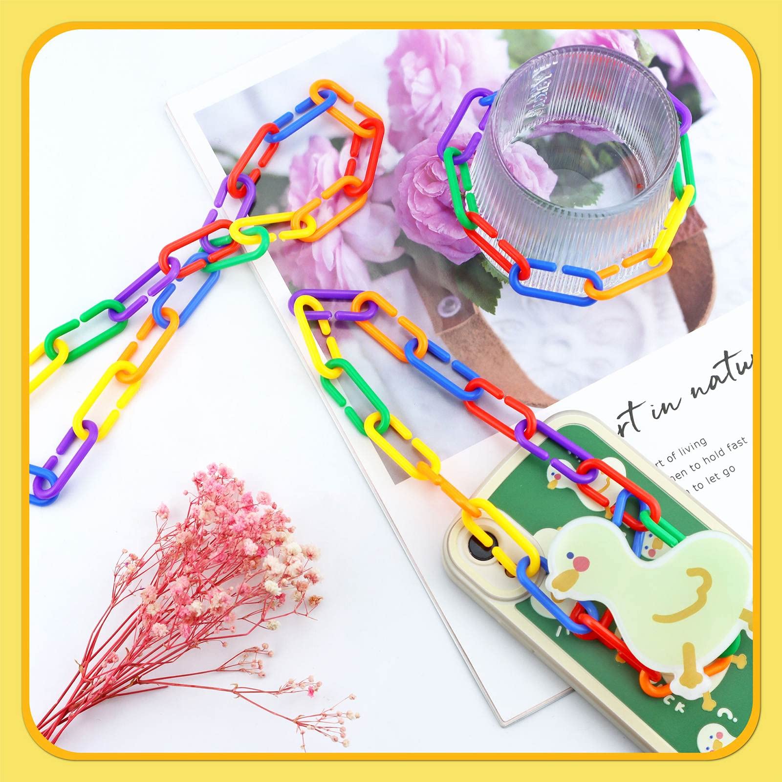 Jialeey 100 Piece Plastic C-Clips Hooks Chain Links Rainbow C-Links Children'S Learning Toys Small Pet Rat Parrot Bird Toy Cage