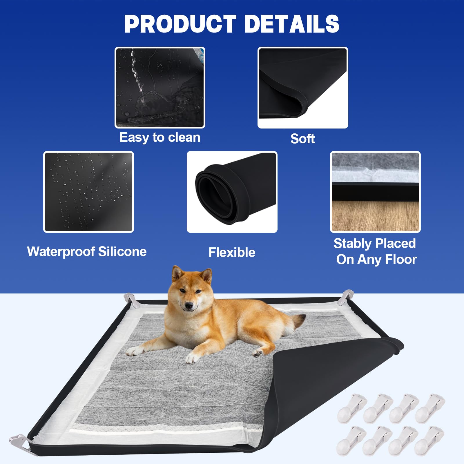 Letesult Dog Pee Pad Holder, Puppy Pad Holder Tray For 24'' X 24'' Training Pads, 15Pcs Dog Potty Tray Set Include High Edge Sil