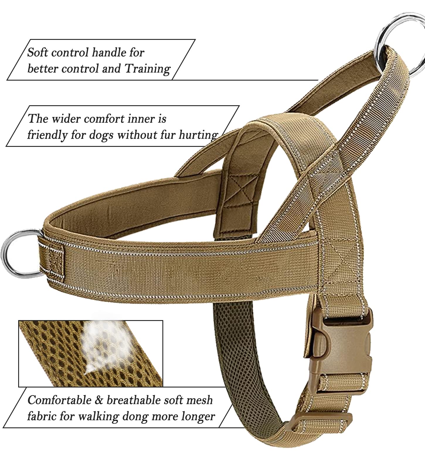 Qifbyfb No Pull Dog Harness For Medium Large Dog, Reflective Escape Proof Adjustable No Pulling Dog Harness, Dog Harness Brown L