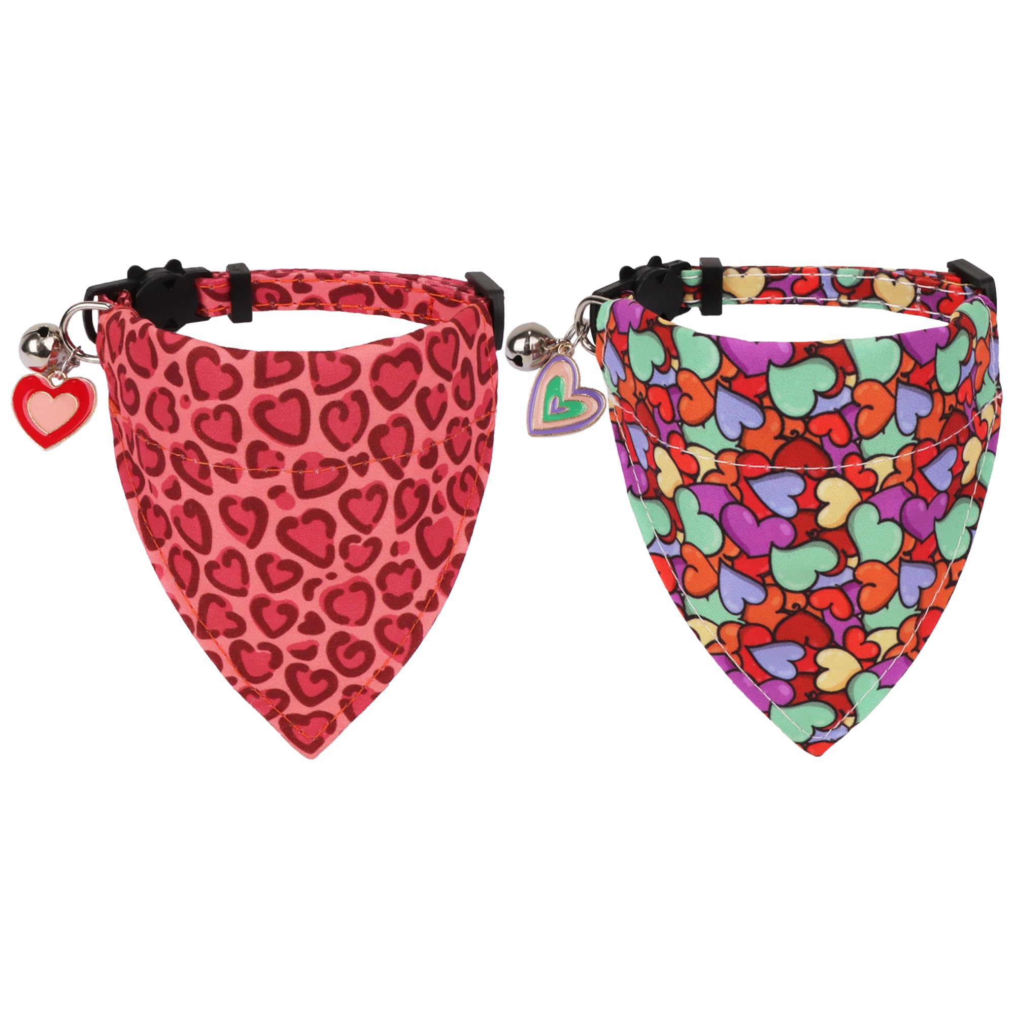 Adoggygo Valentine Cat Collars With Removable Bandana Bell, 2 Pack Adjustable Valentine Heart Collar For Cats Kittens