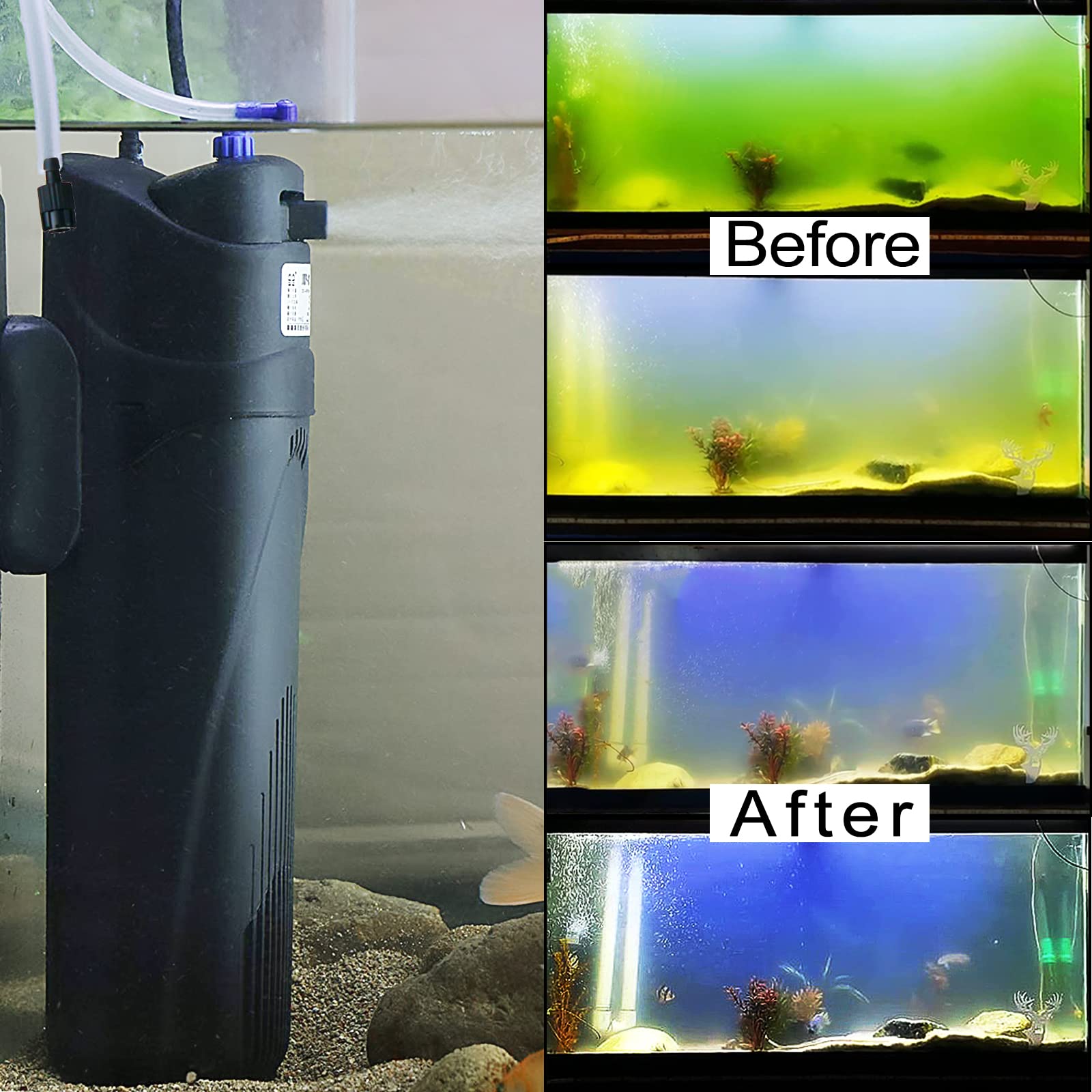 COOSPIDER Aquarium Filter Sun JUP-01 for 40-80 Gallon Tank Clear, U-V Fish Tank Green Clean Machine Submersible Pump w/ 1 Spare