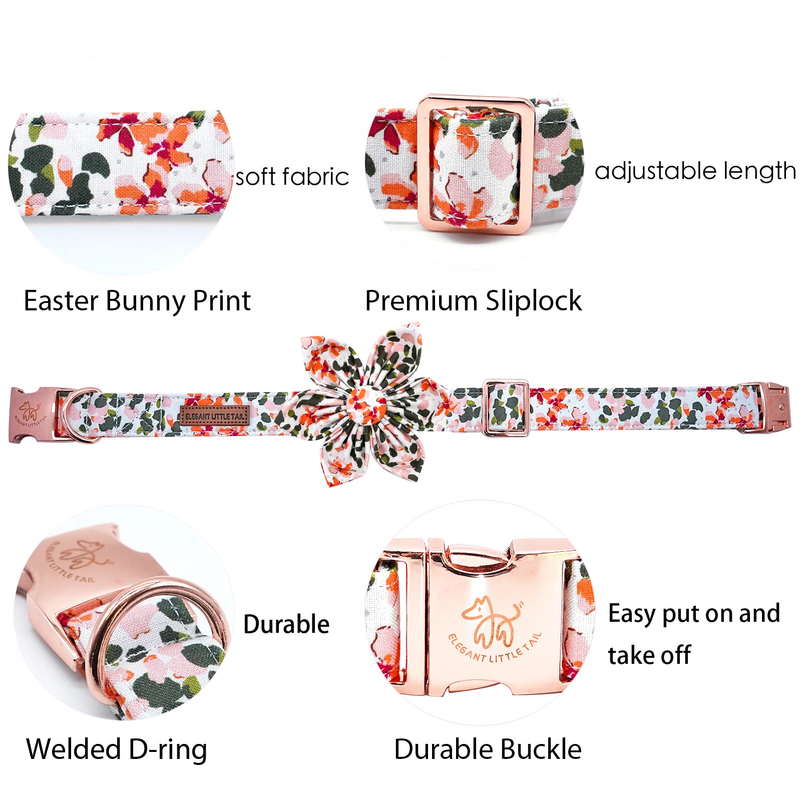 Elegant little tail Dog Collar, Dog Collar with Bowtie, Spring Flower Cute Pink Pet Collar Bow Dog Collars Adjustable Dog Collar