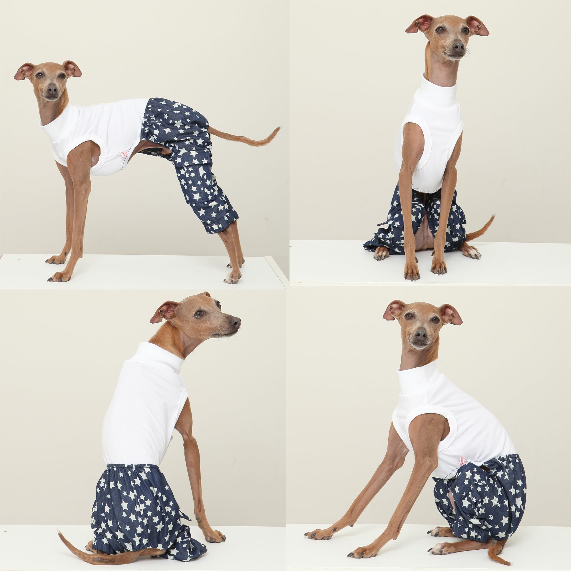 D Doggy Star Italian Greyhound Clothes Cargo Pants Onesie Outfit Whippet For Dog Coat (3Xl,Dnm Star Cargo)